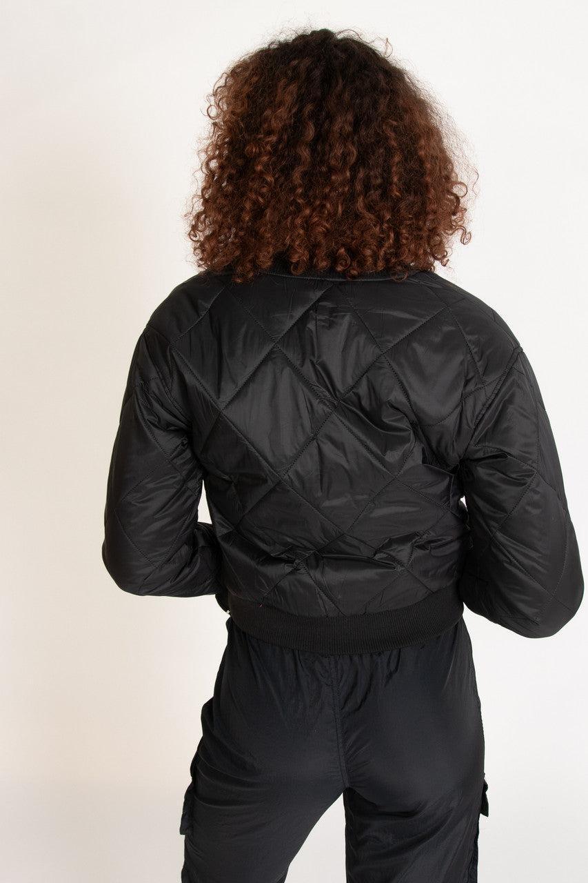Black Quilted Bomber Jacket Product Image