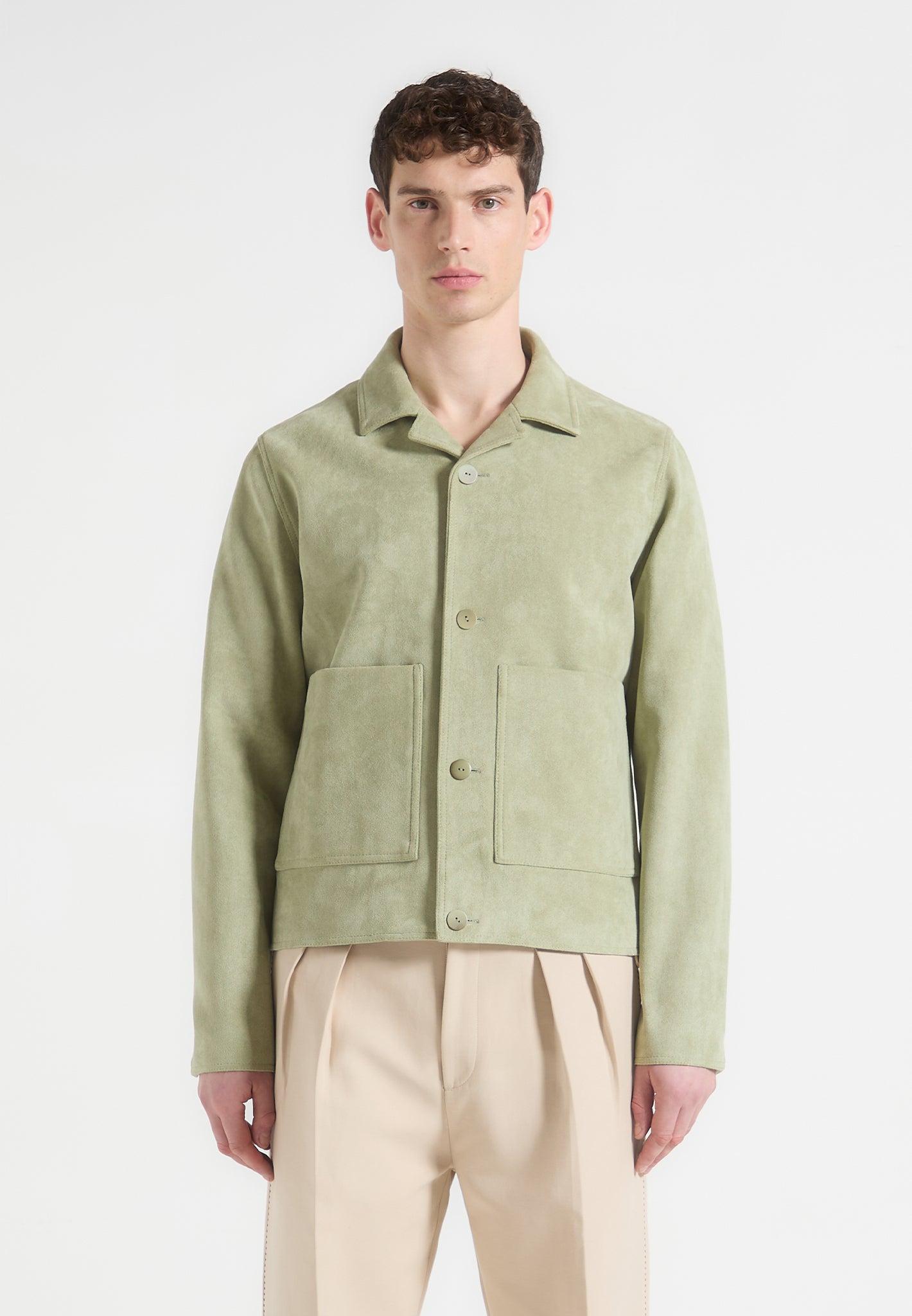 Suede Jacket with Revere Collar - Sage Male Product Image