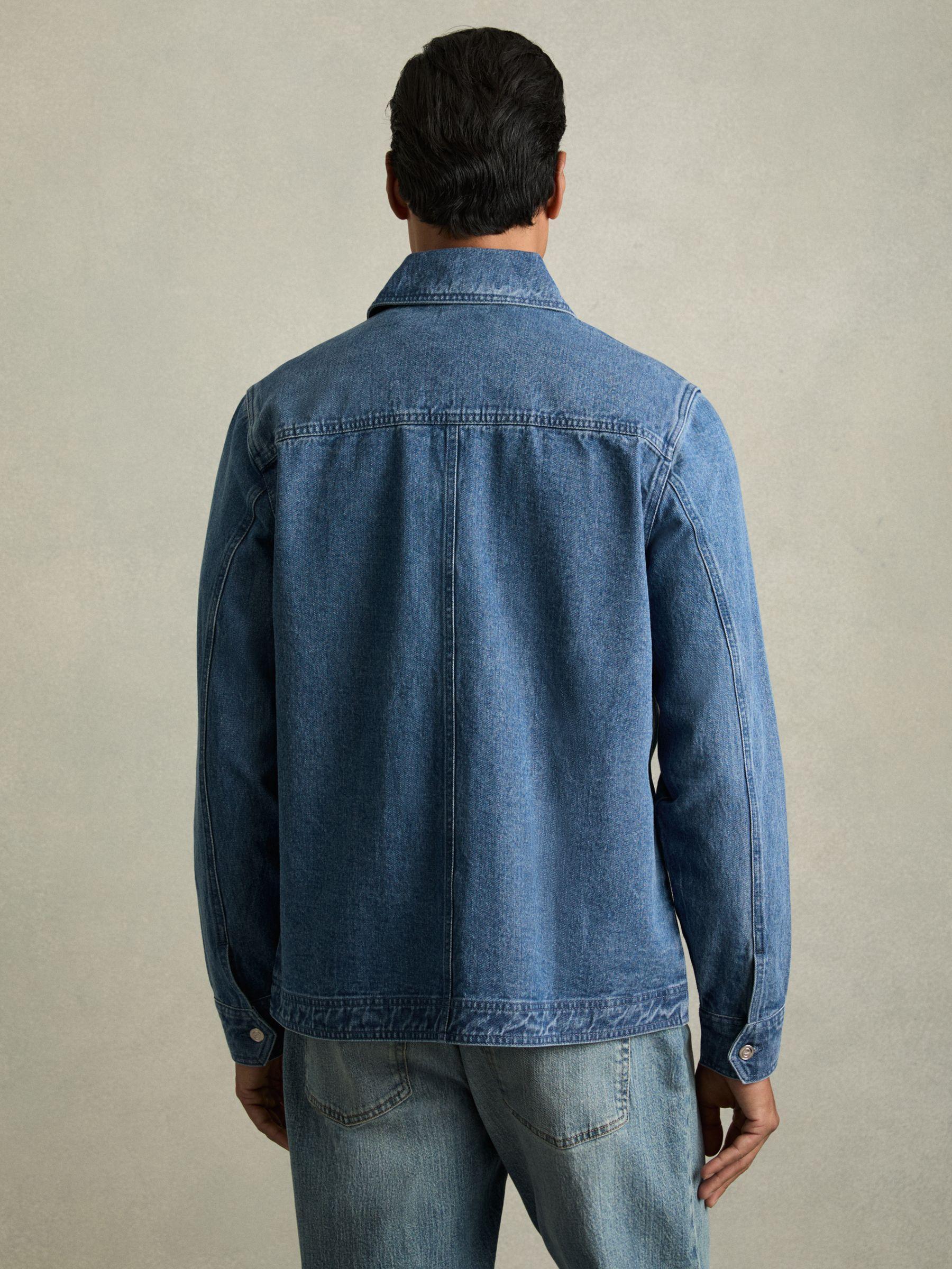 Cotton-Denim Button-Through Overshirt in Light Blue Wash Product Image