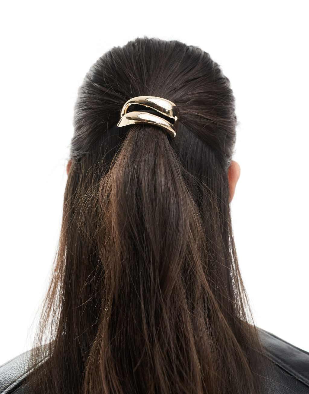 ASOS DESIGN hairband cuff with minimal detail in gold tone Product Image