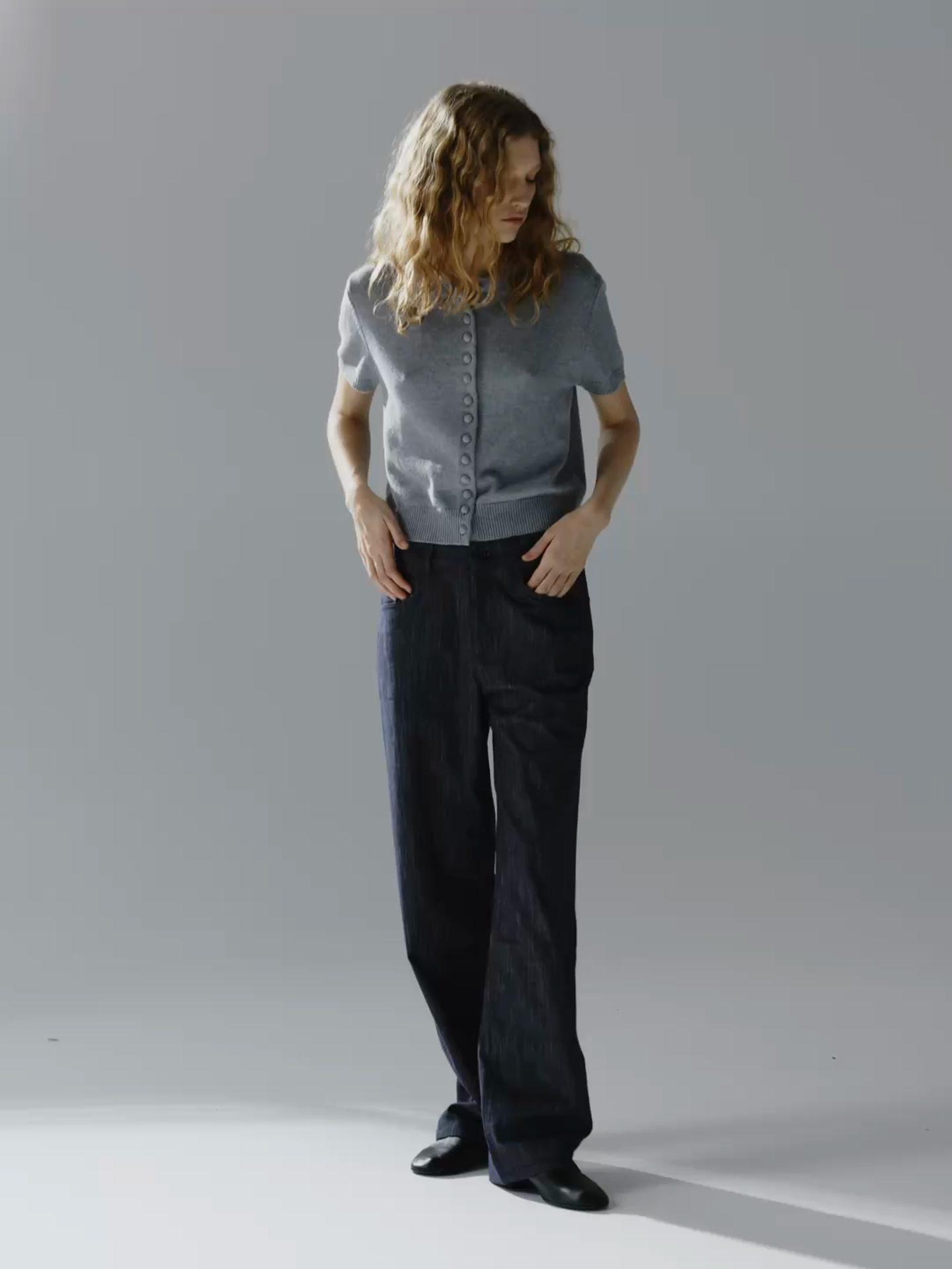 Wool blend knit cardigan with covered buttons Product Image