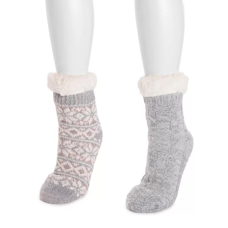 Womens 2-pk. MUK LUKS Ribbed Wool Boot Socks, White Gray Product Image