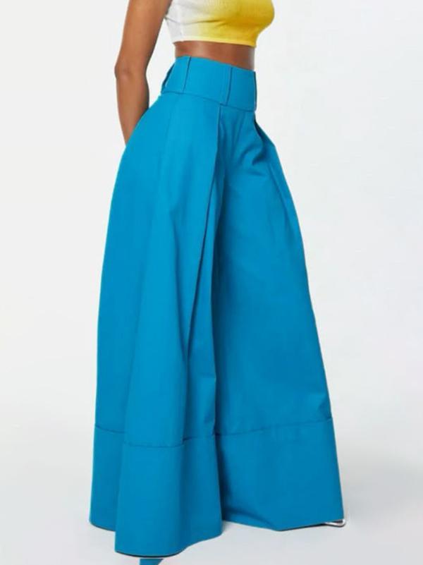 High Waisted Loose Pockets Solid Color Pants Trousers Product Image