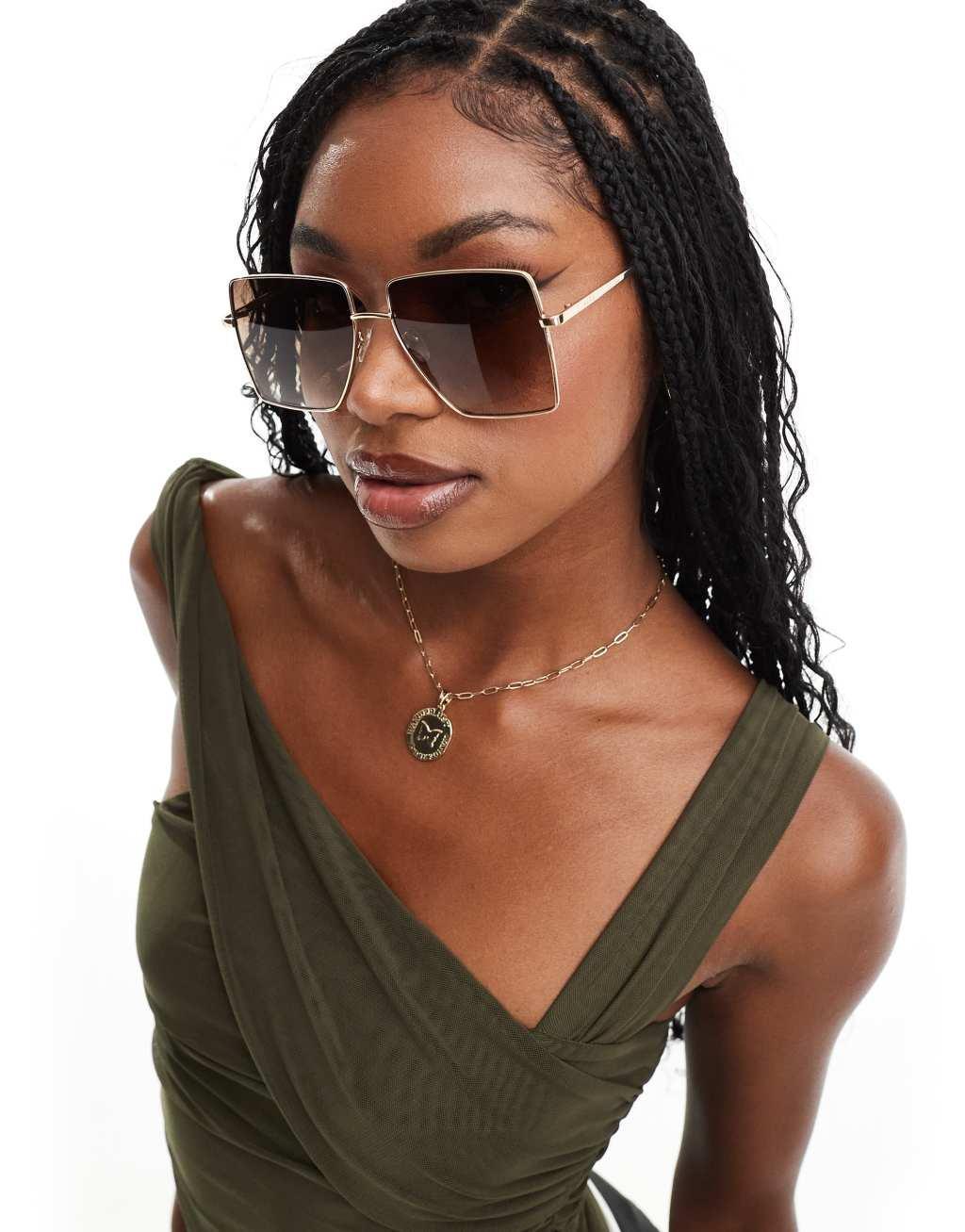 AIRE hadron square metal sunglasses in brown Product Image