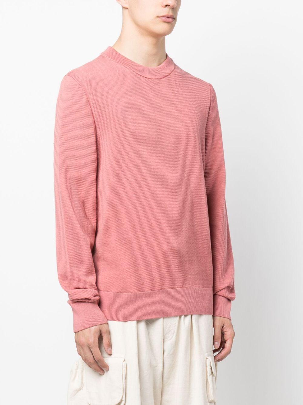 Crew-neck Sweater In Structured Cotton With Stripe Details In Light Pink Product Image