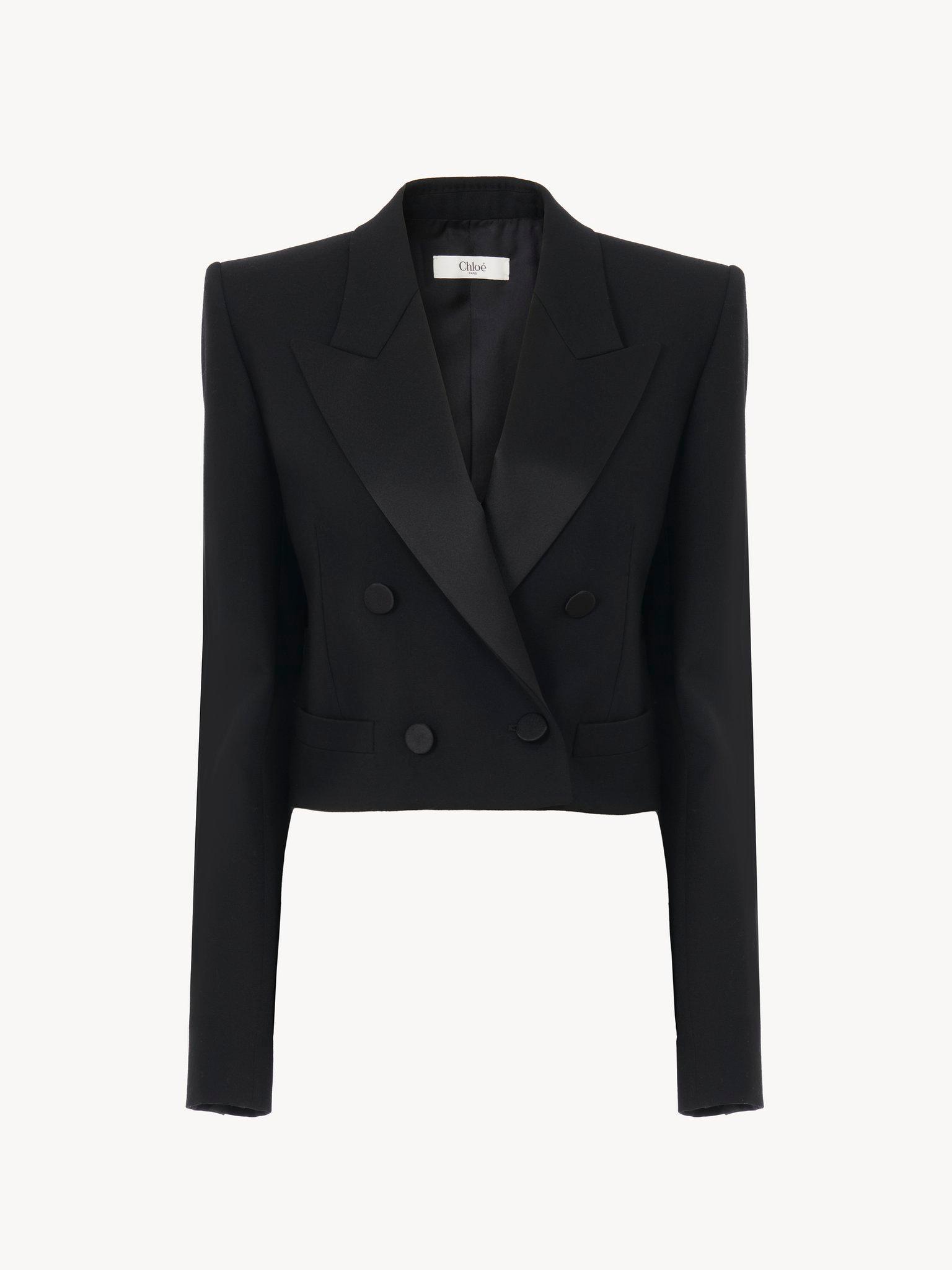 Cropped tuxedo jacket in wool gabardine Product Image