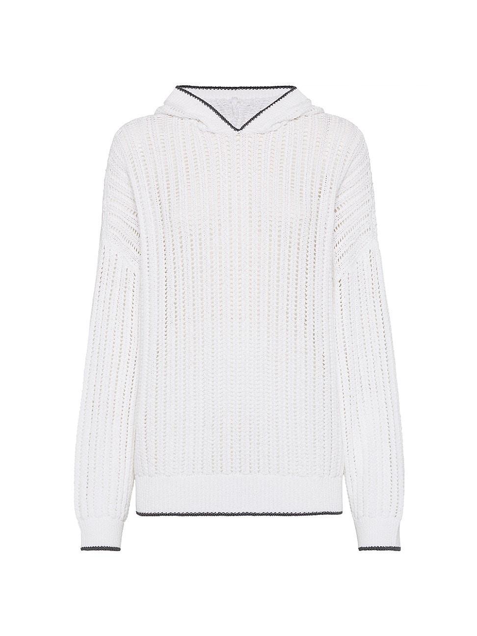 Womens Openwork Rib Knit Hooded Sweatshirt Product Image