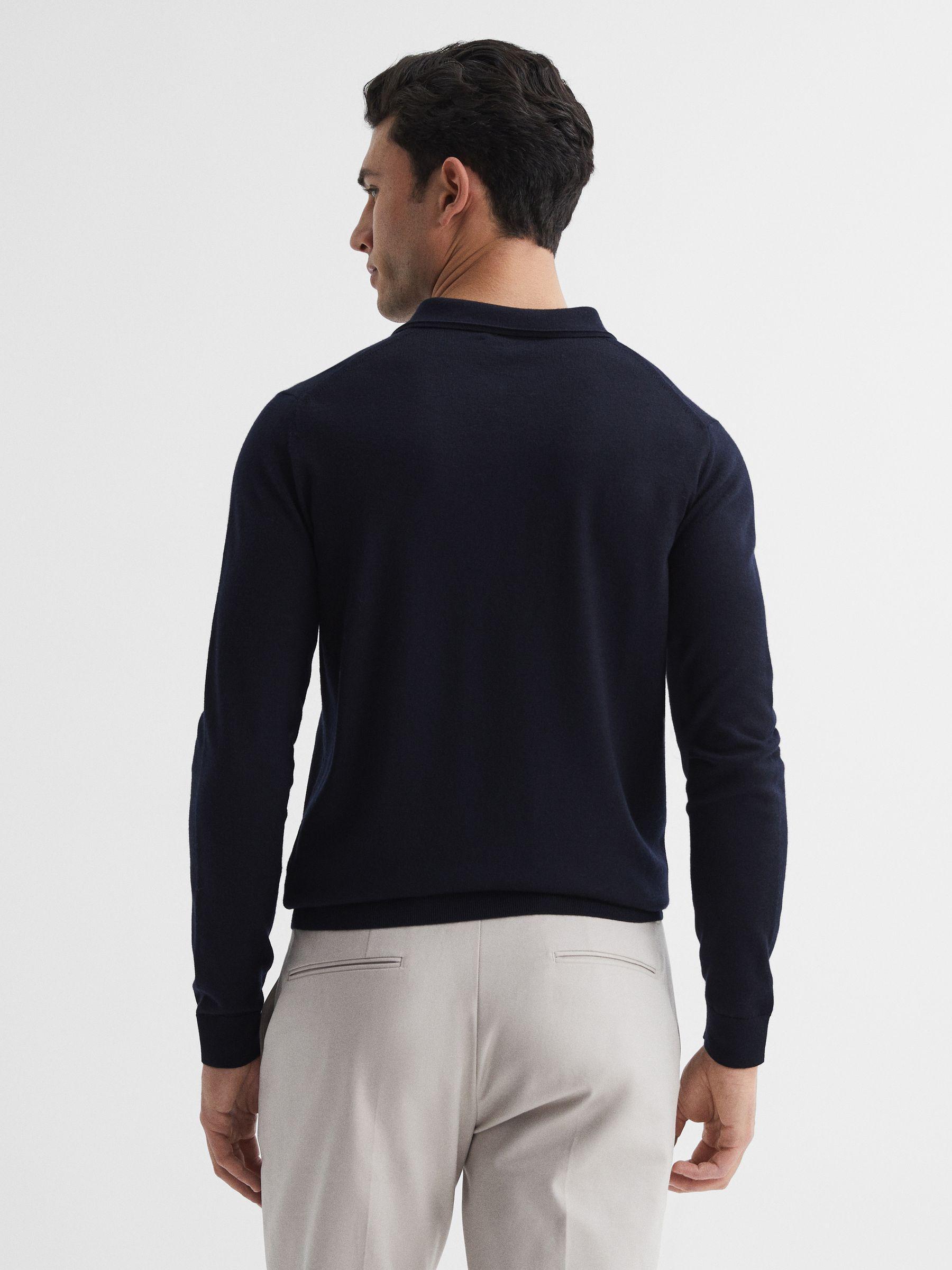 Merino Wool Polo Shirt in Navy Product Image