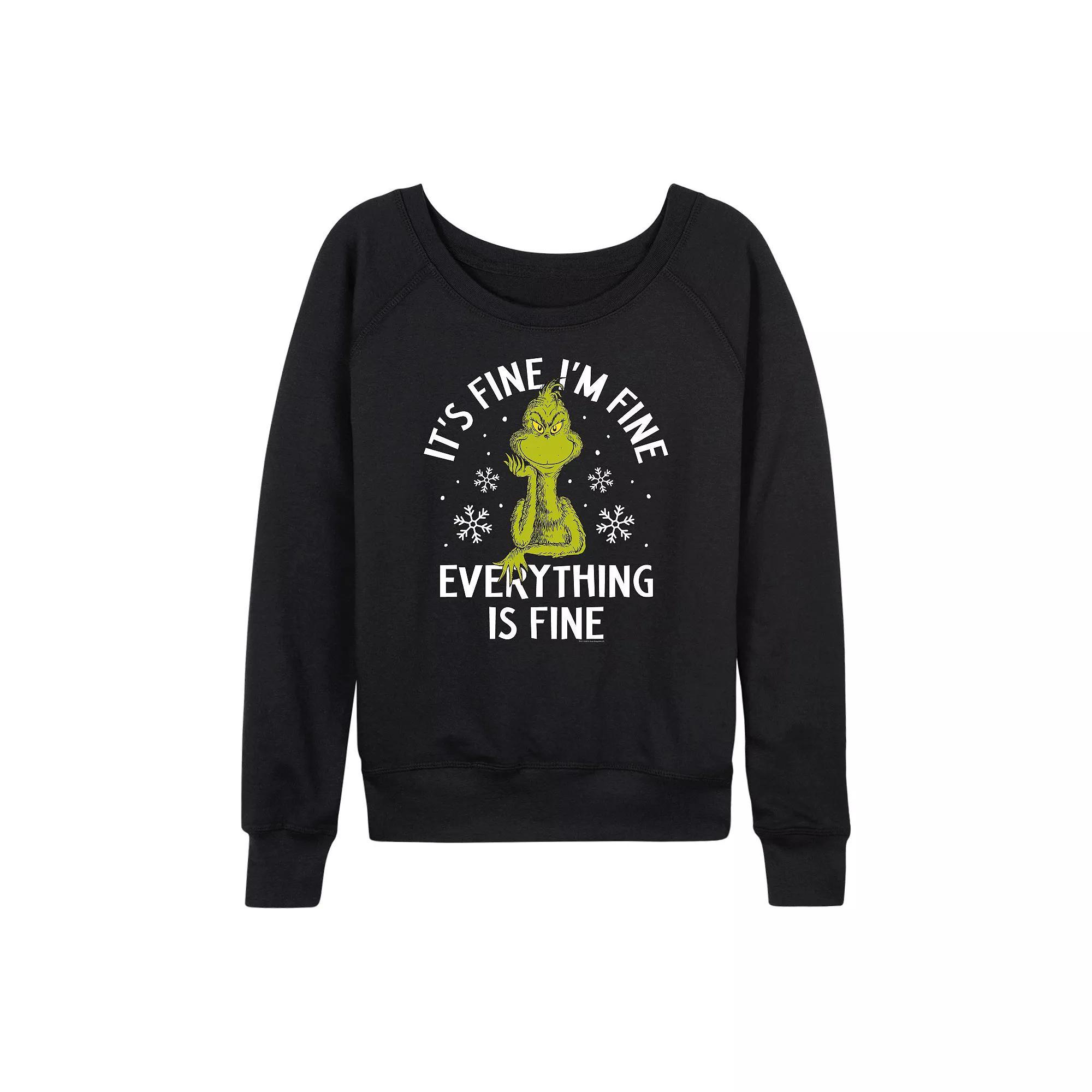 Women's Dr. Seuss Grinch It's Fine I'm Fine French Terry Long Sleeve Tee,  Product Image