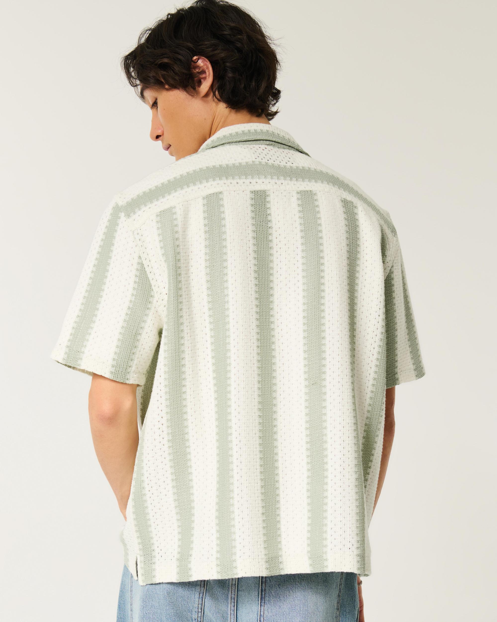 Boxy Short-Sleeve Crochet-Style Shirt Product Image