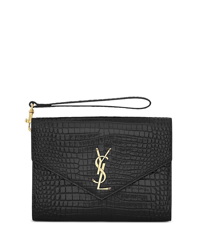 Womens Cassandre Flap Pouch in Crocodile-Embossed Shiny Leather Product Image