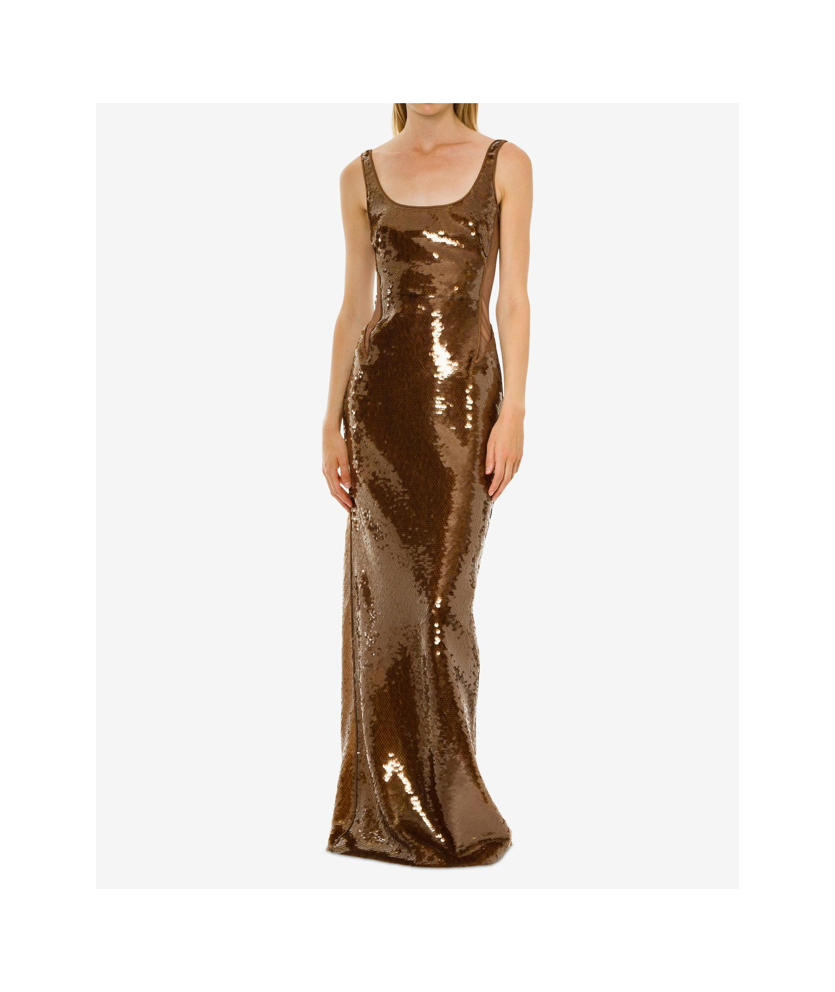 ALBERTA FERRETTI Sequin Embellished Midi Dress In Brown Product Image