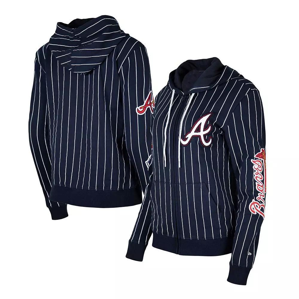 Women's New Era Navy Atlanta Braves Pinstripe Tri-Blend Full-Zip Hoodie Jacket, Size: Small, Blue Product Image