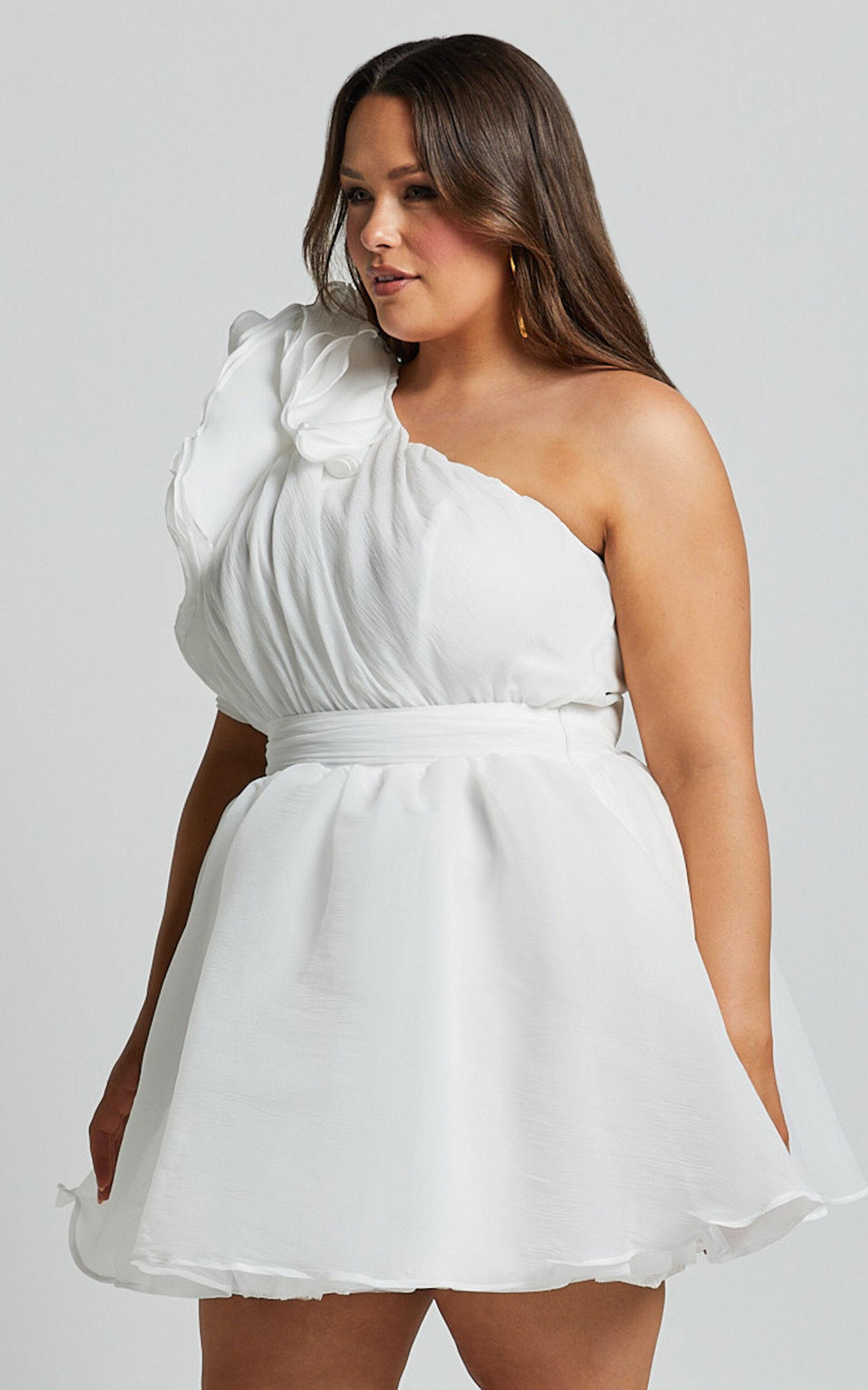 Avriella Mini Dress - One Shoulder Detail Fit & Flare in Ivory Product Image