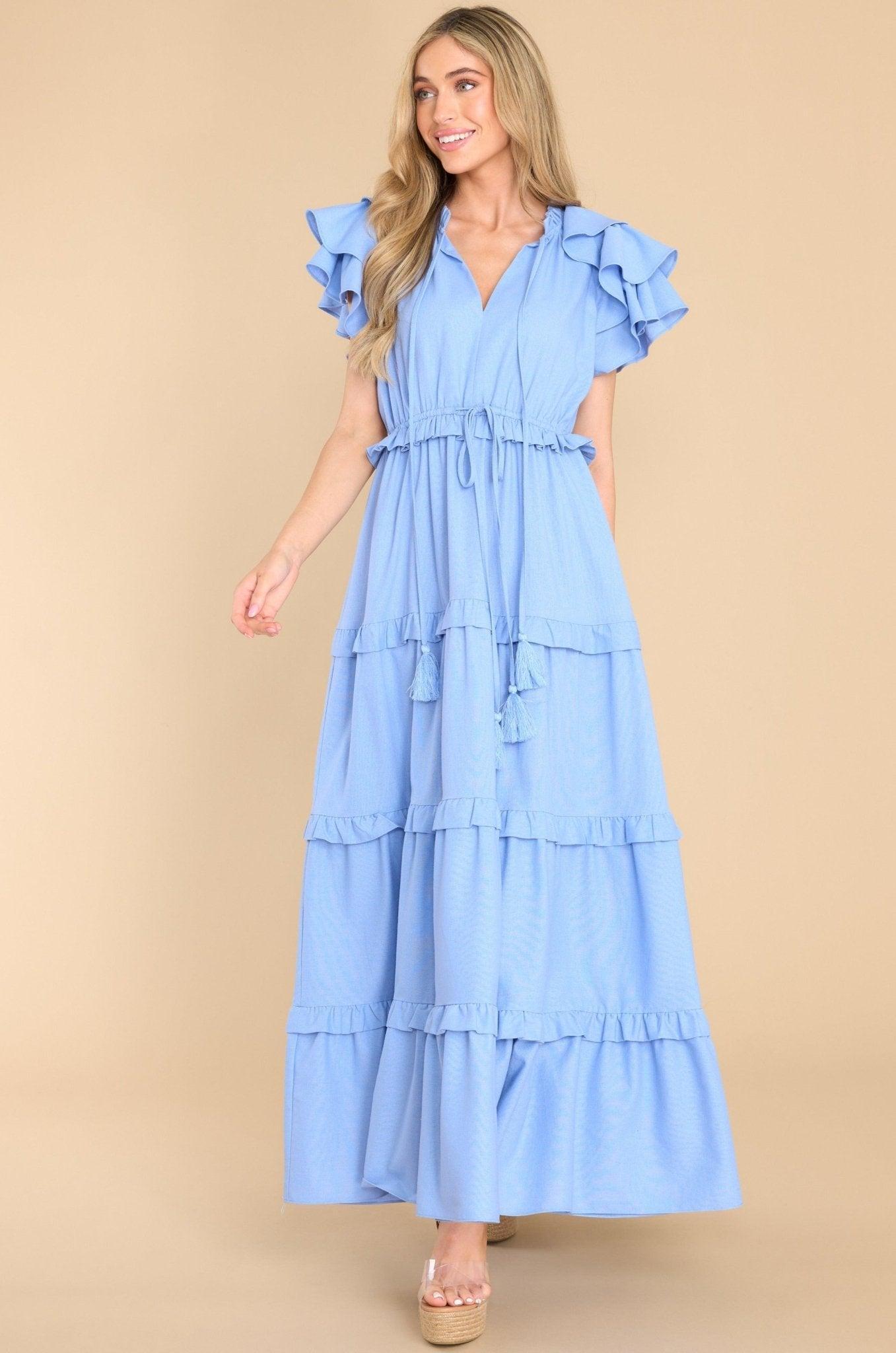 Aura Ruffle Some Feathers Blissful Blue Maxi Dress Product Image