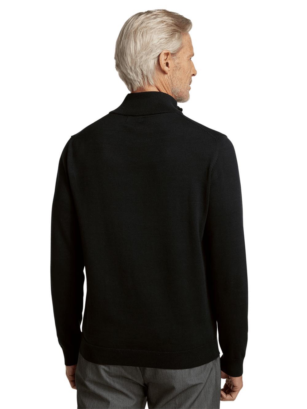 Supima Cotton Quarter Zip Mock Neck Sweater - Black Product Image
