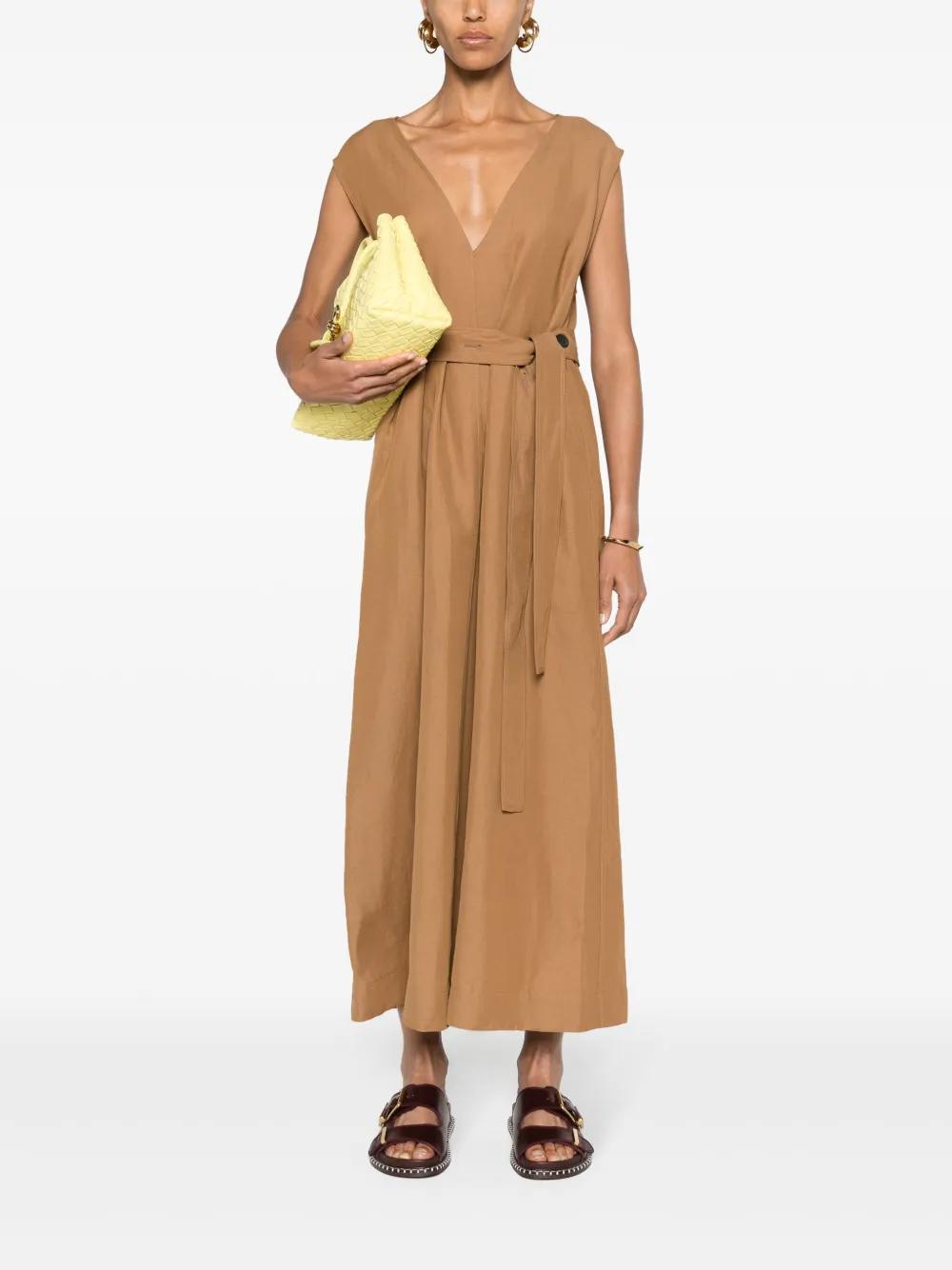 FABIANA FILIPPI Belted V-neck Midi Dress In Beige Product Image