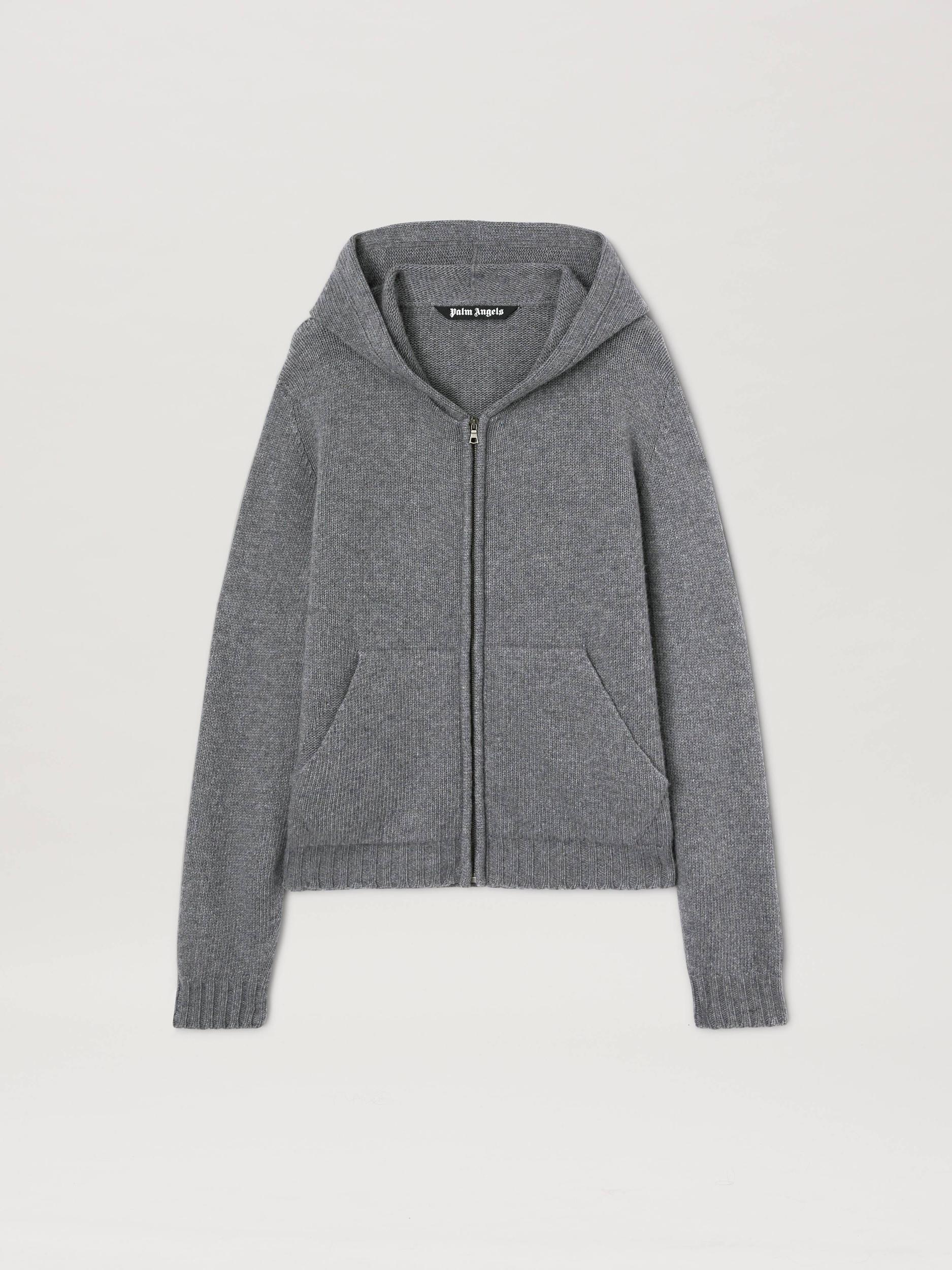 CURVED LOGO ZIP KNIT HOODY GREY MELANGE Product Image