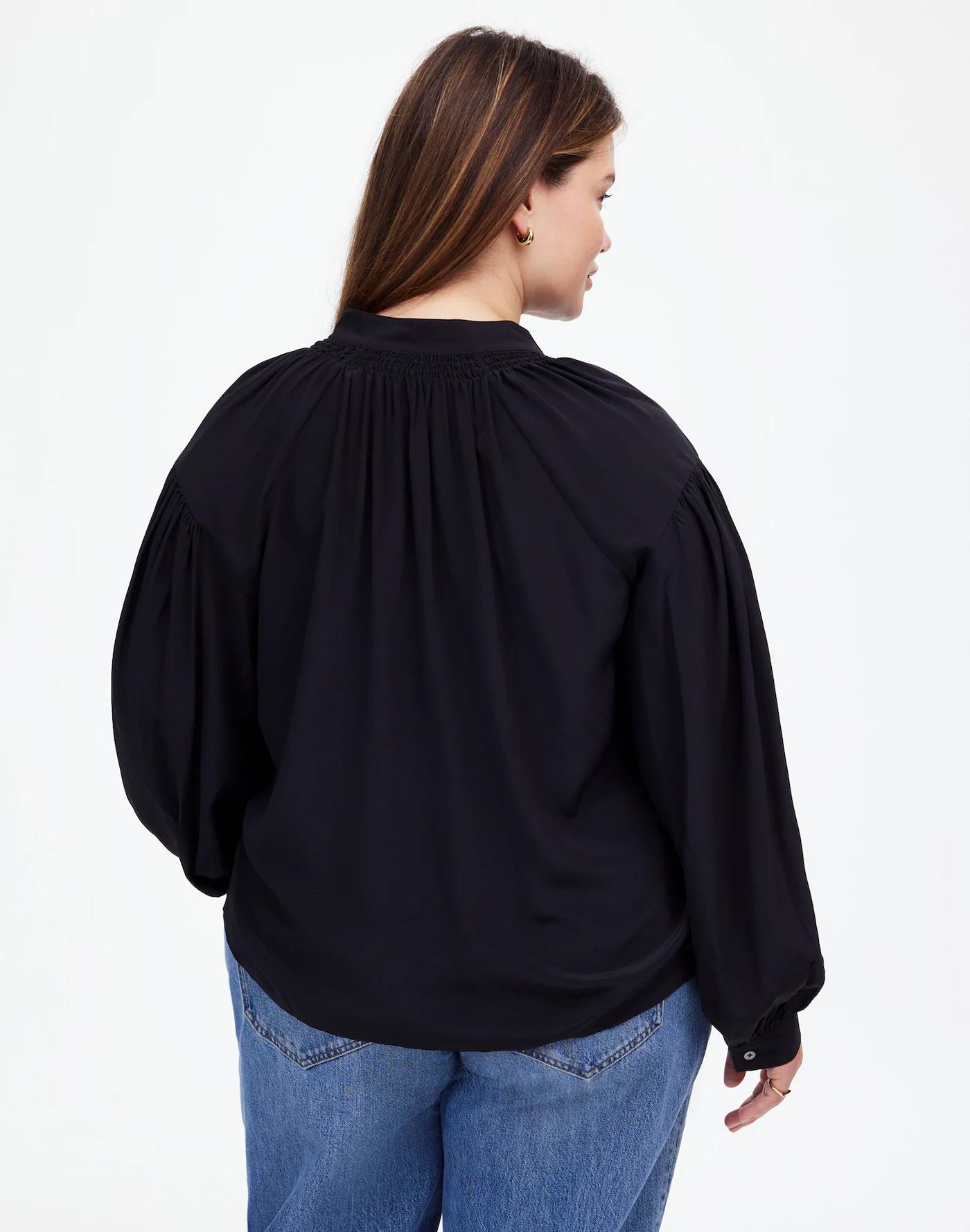 Plus Shirred Long-Sleeve Top in Silk Product Image