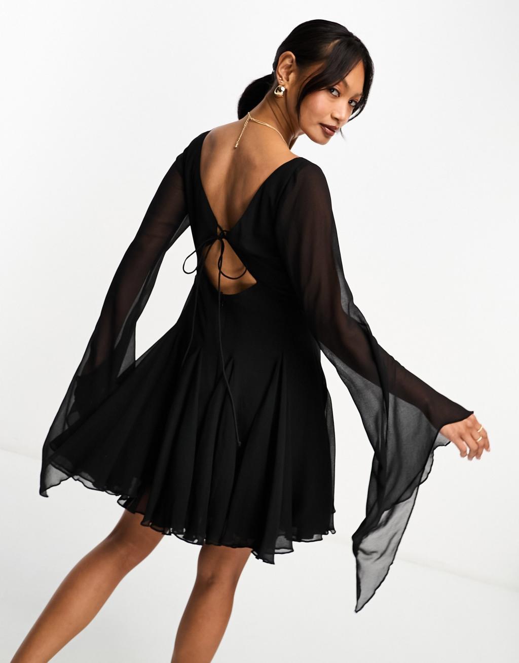 ASOS DESIGN mini dress with godet and asymmetric sleeve detail Product Image