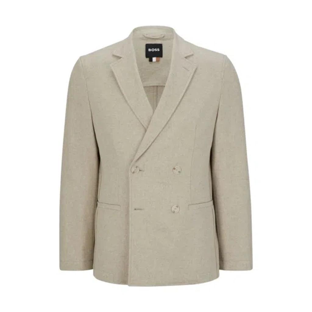 HUGO BOSS All-gender Double-breasted Jacket In Melange Wool In White Product Image