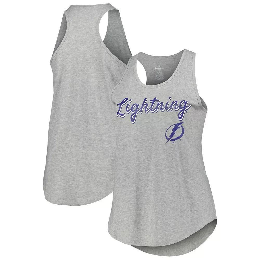 Women's Fanatics Branded Heather Gray Tampa Bay Lightning Plus Size Racerback Tank Top, Size: 2XL, Lgh Grey Product Image
