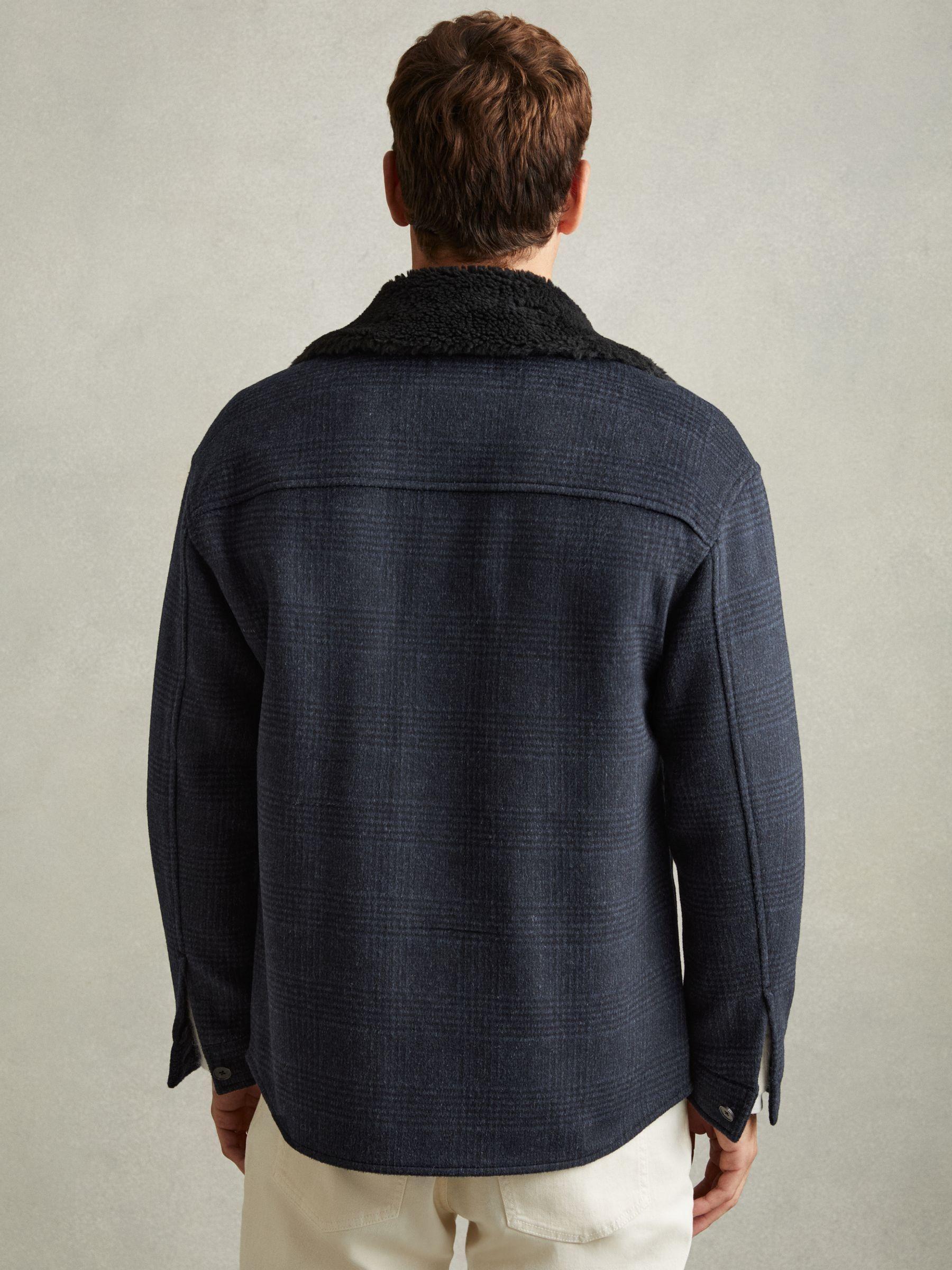 Wool-Blend Fleece Collar Overshirt in Navy Product Image