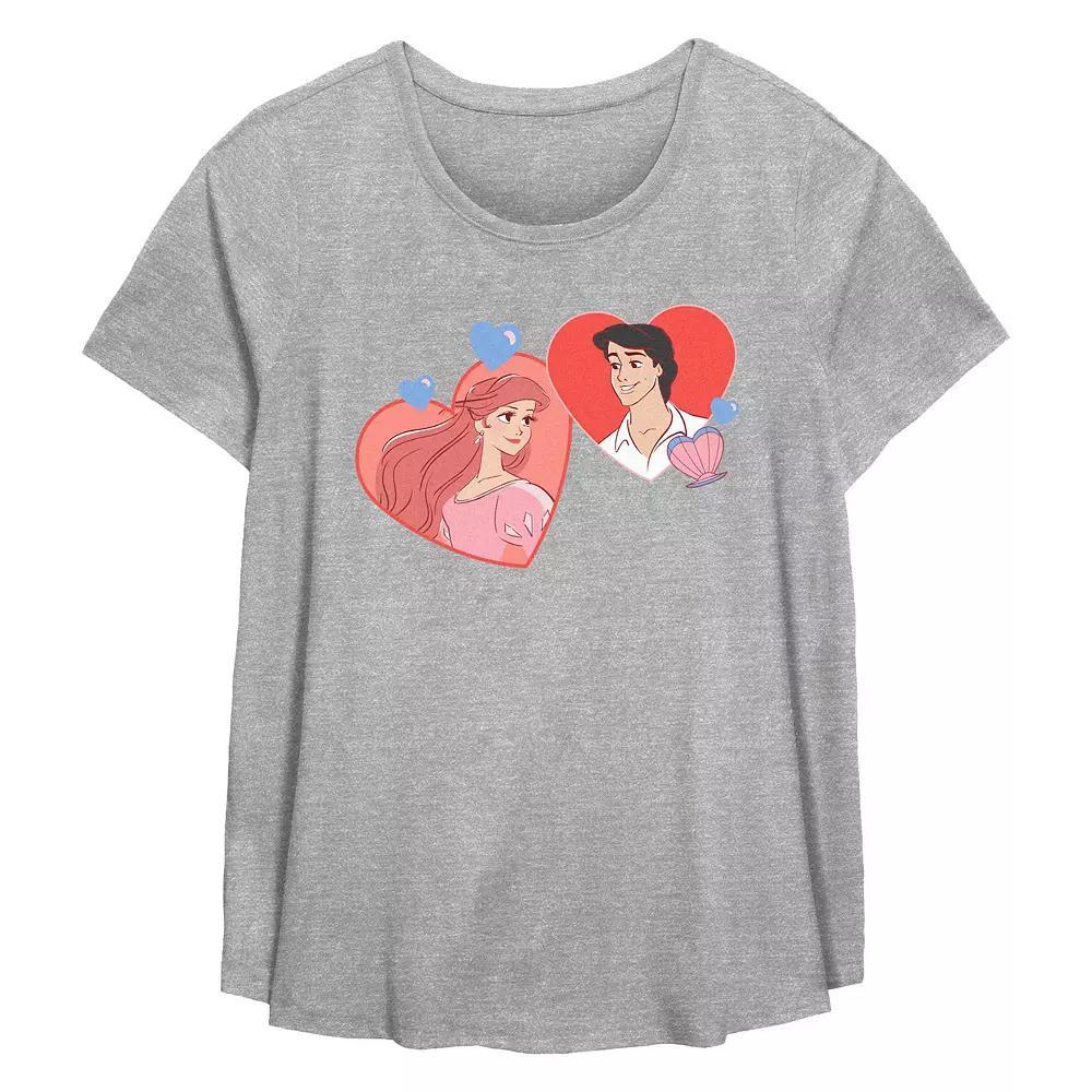 Disney's The Little Mermaid Ariel And Prince Eric Hearts Full Of Love Plus Size Flowy Graphic Tee, Women's, Size: 3XL, Grey Gray Product Image