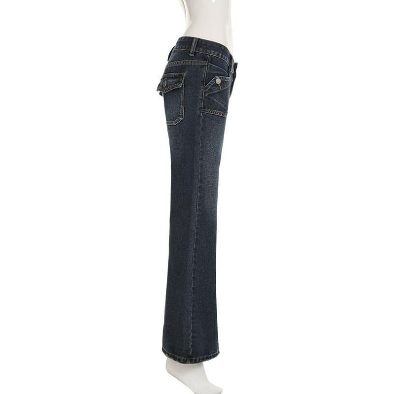 Low Rise Washed Flared Jeans Product Image