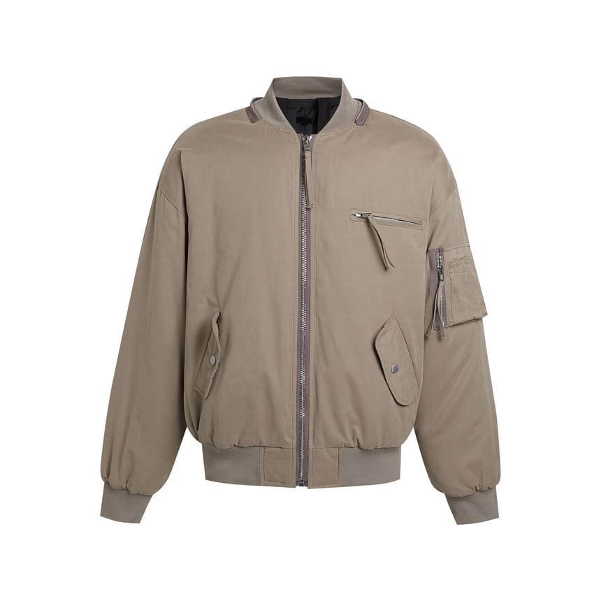 Plain Zip-Up Bomber Jacket Product Image