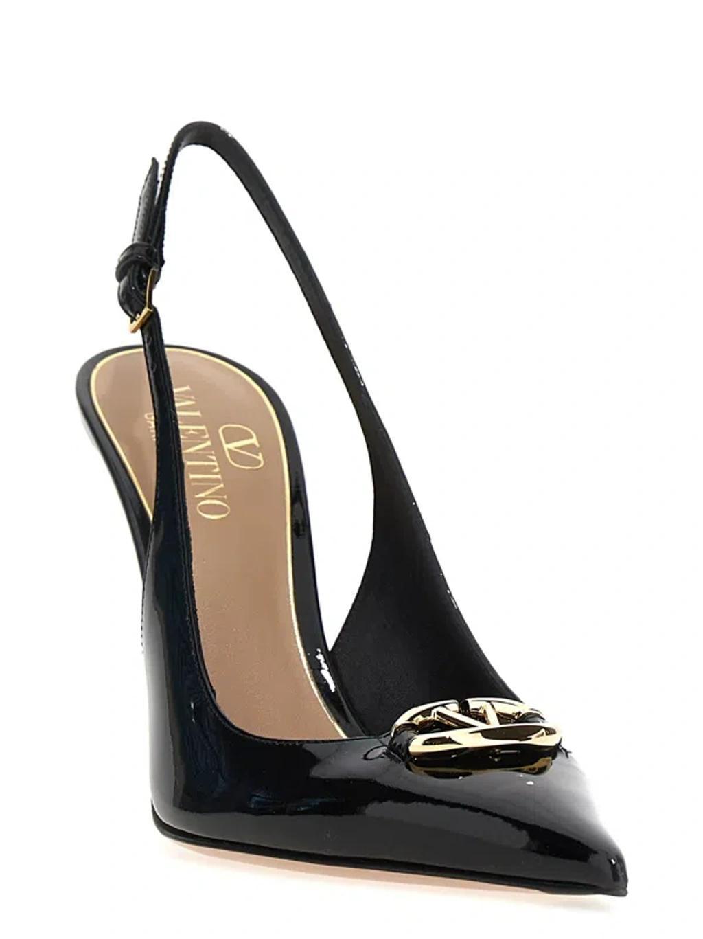 VALENTINO GARAVANI Vlogo 100 Embellished Patent-leather Slingback Pumps In Black Product Image