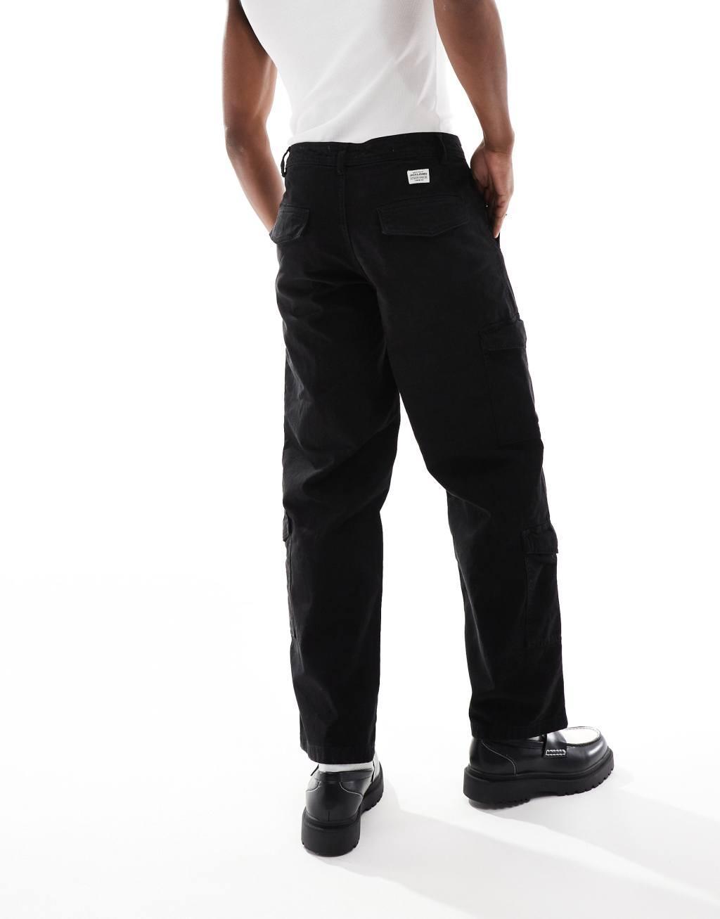 Jack & Jones loose fit multi pocket cargo pants in black  Product Image