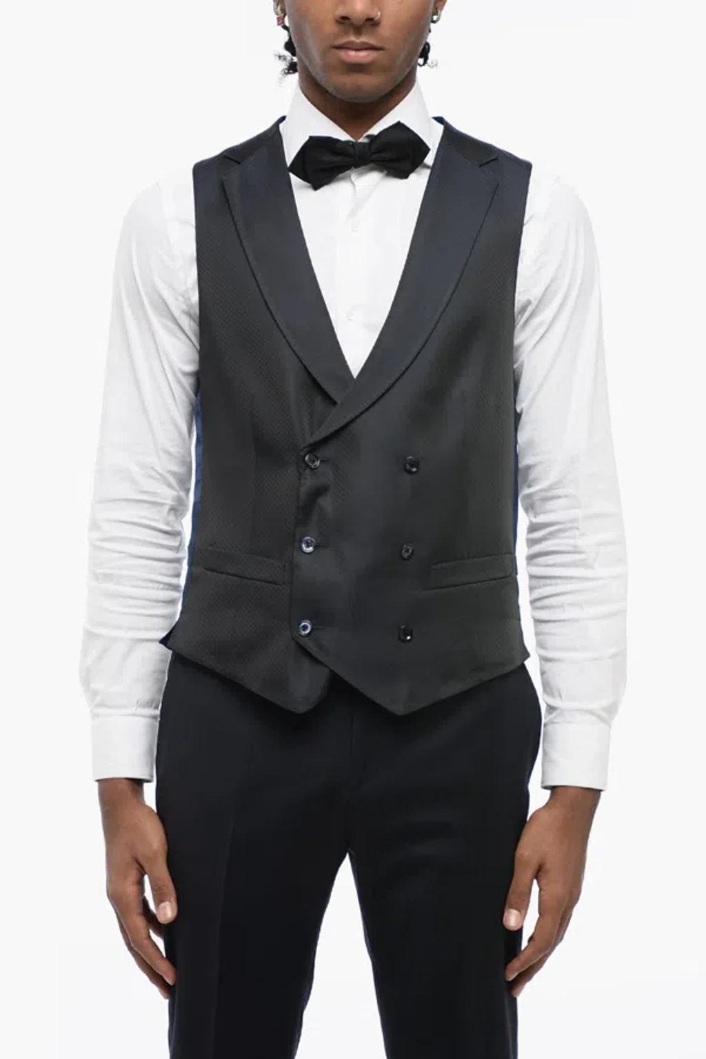 CORNELIANI Cc Collection Double-breasted Jacquard Fabric Vest In Blue Product Image