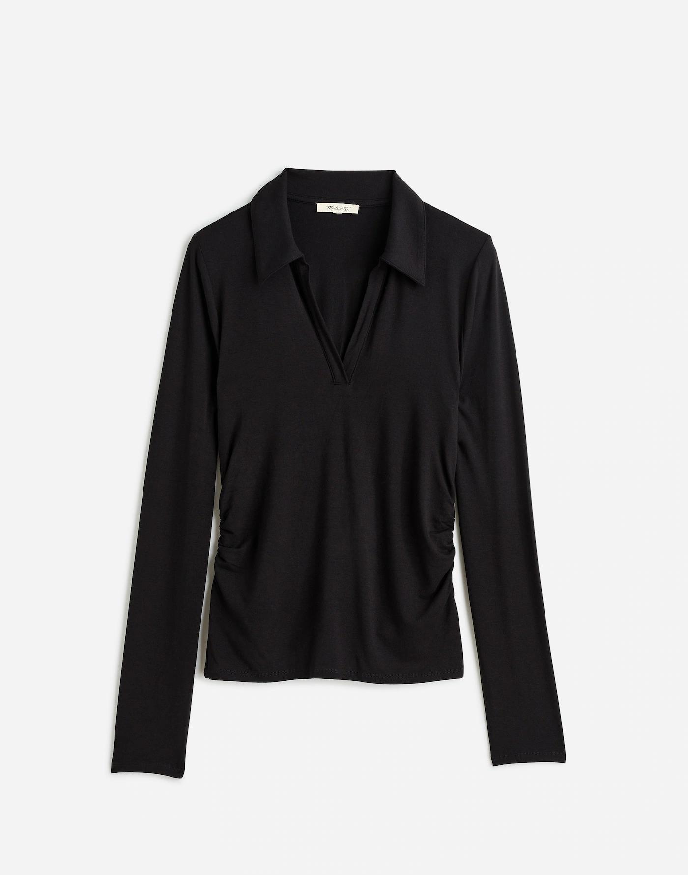 Side-Cinch Long-Sleeve Polo Top Product Image