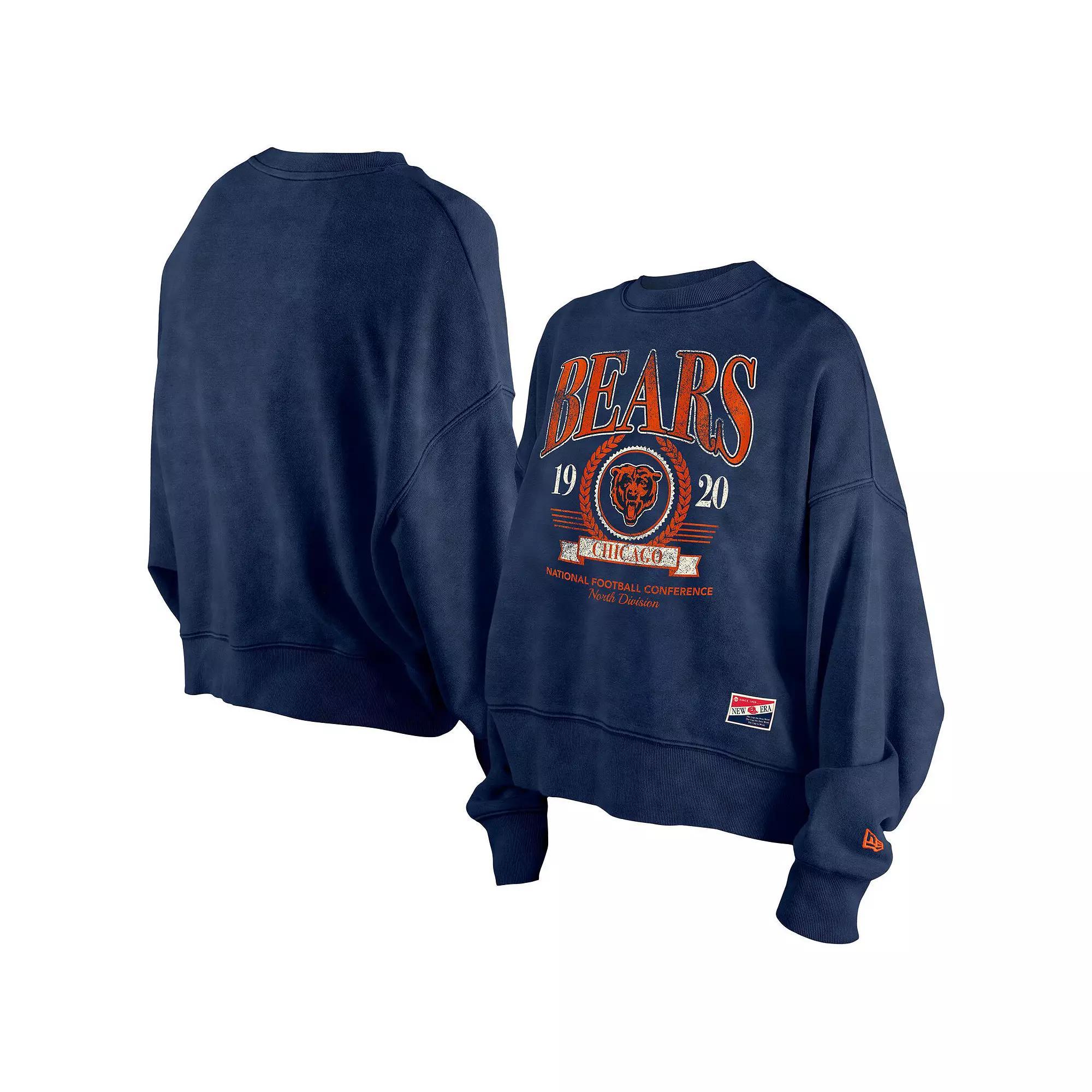 Women's New Era Navy Chicago Bears Throwback Boxy Sweatshirt, Size: XL, Blue Product Image