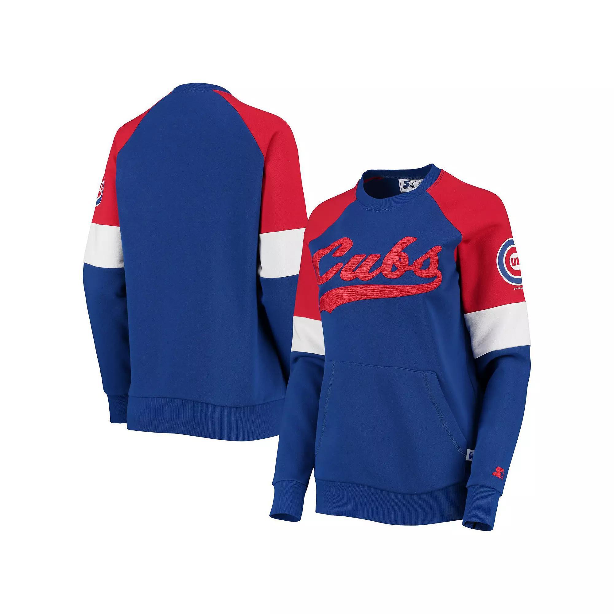 Women's Starter Royal/Red Chicago Cubs Playmaker Raglan Pullover Sweatshirt,  Product Image
