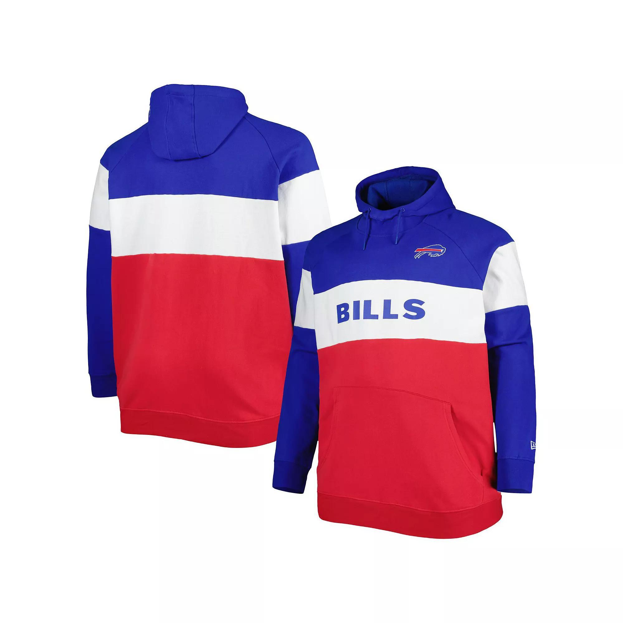 Men's New Era Red Buffalo Bills Big & Tall Current Team Colorblock Fleece Raglan Pullover Hoodie,  Product Image