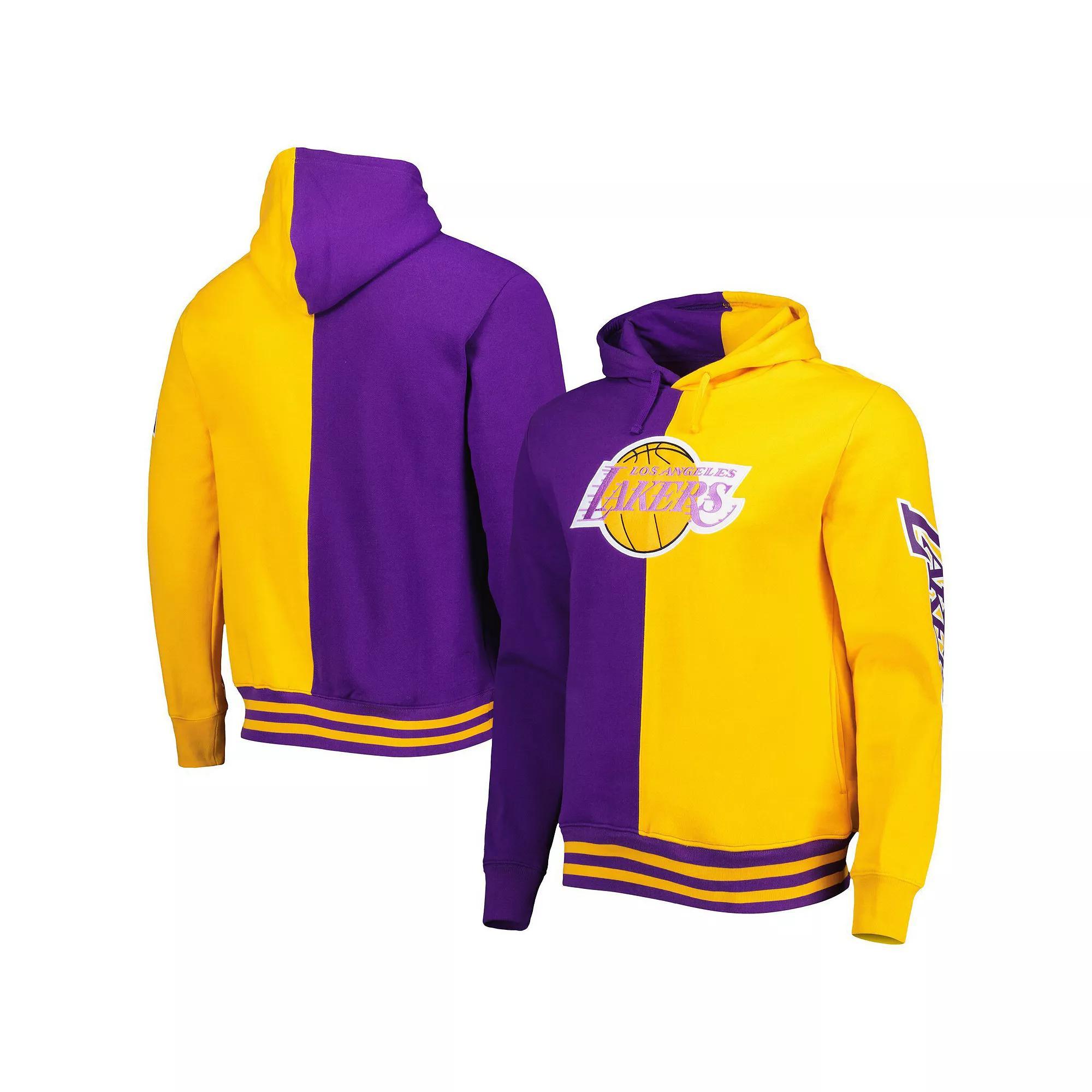 Men's Mitchell & Ness Purple/Gold Los Angeles Lakers Hardwood Classics Split Pullover Hoodie, Size: Medium Product Image