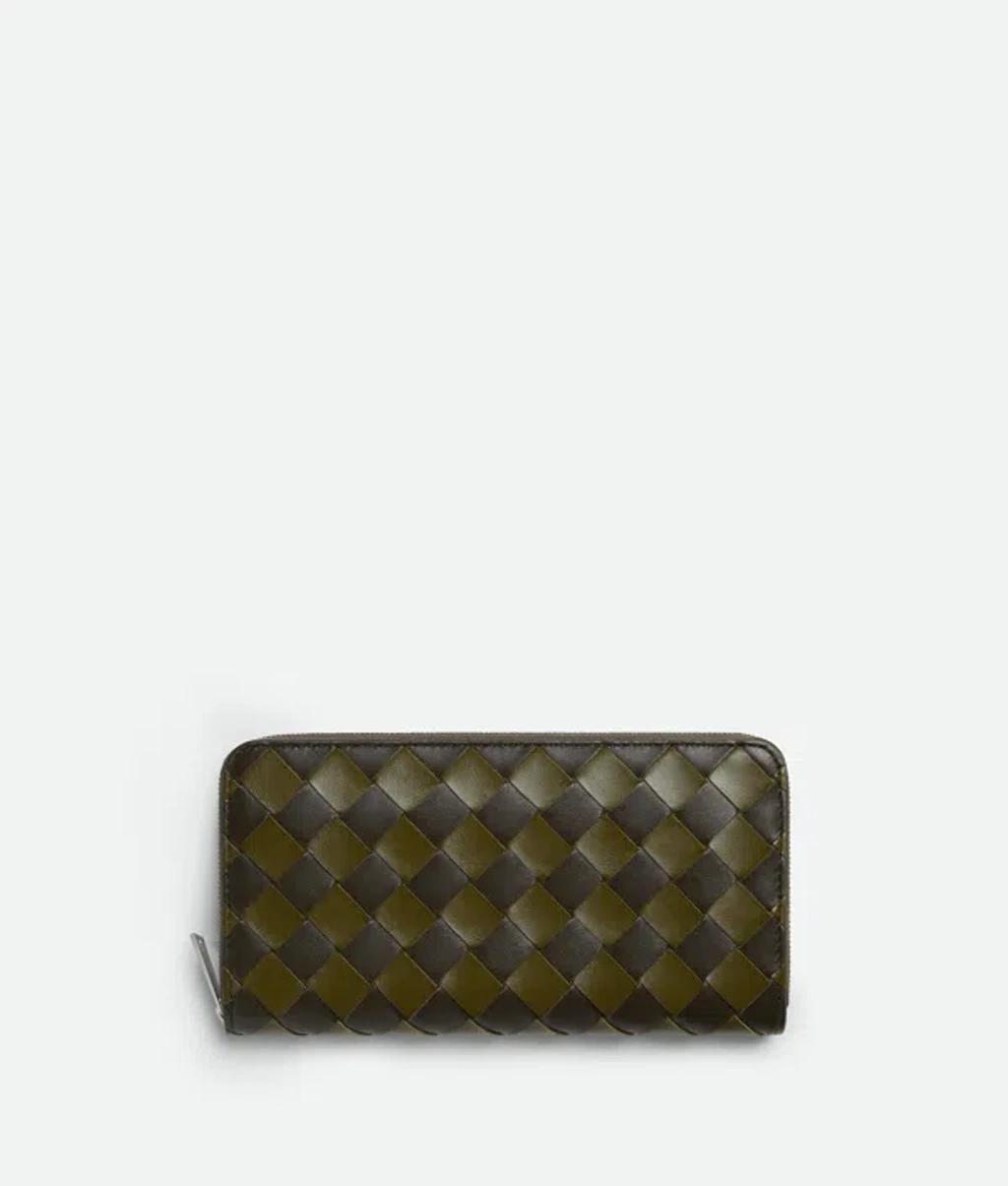 BOTTEGA VENETA Intrecciato Zip Around Wallet In Kaki/olive Oil Product Image