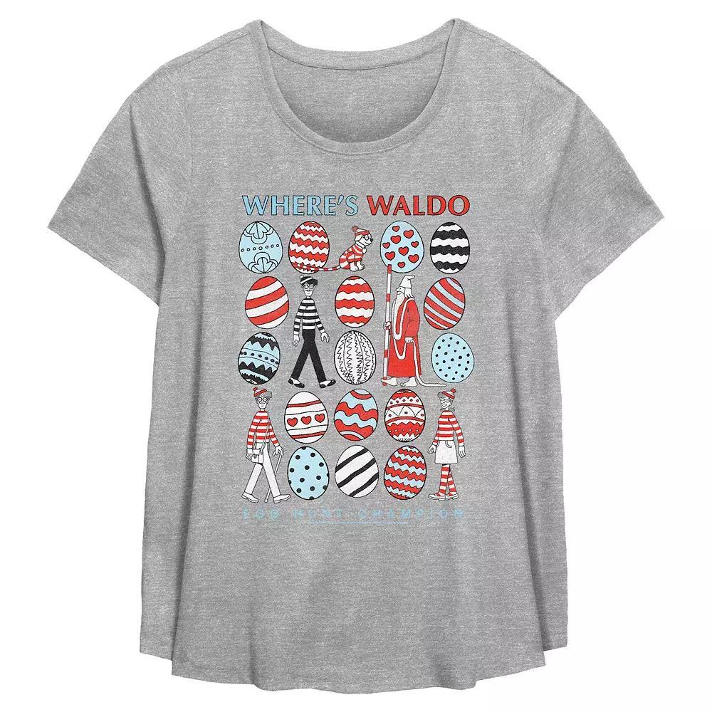Plus Size Where's Waldo Easter Eggs Flowy Graphic Tee, Women's, Size: 3XL, Grey Gray Product Image