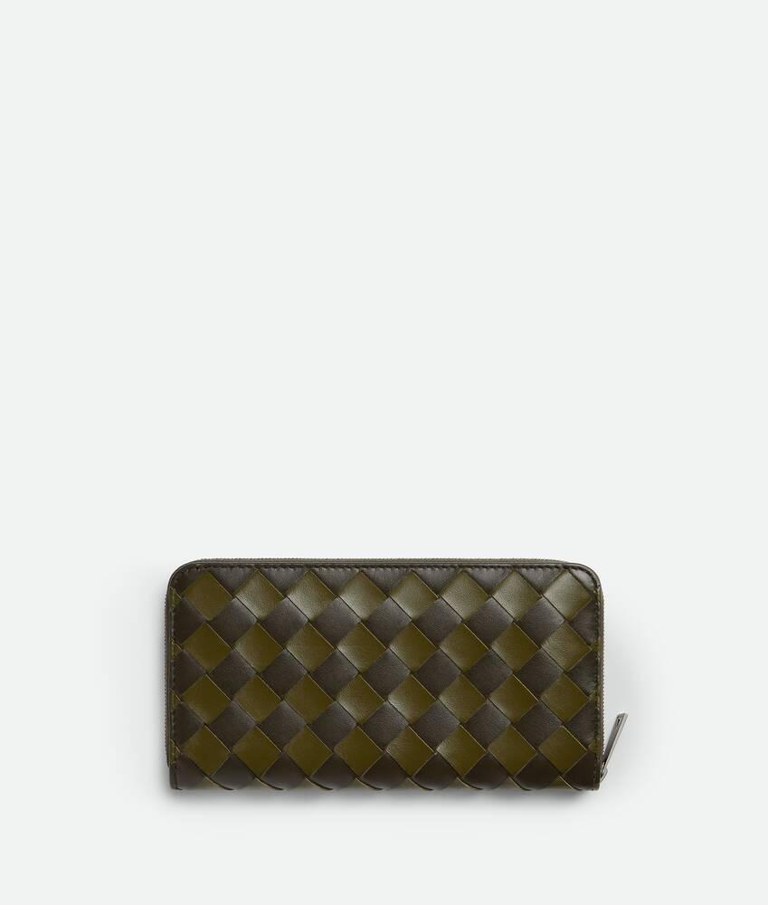 Men's Intrecciato Zip Around Wallet in Kaki/olive oil Product Image