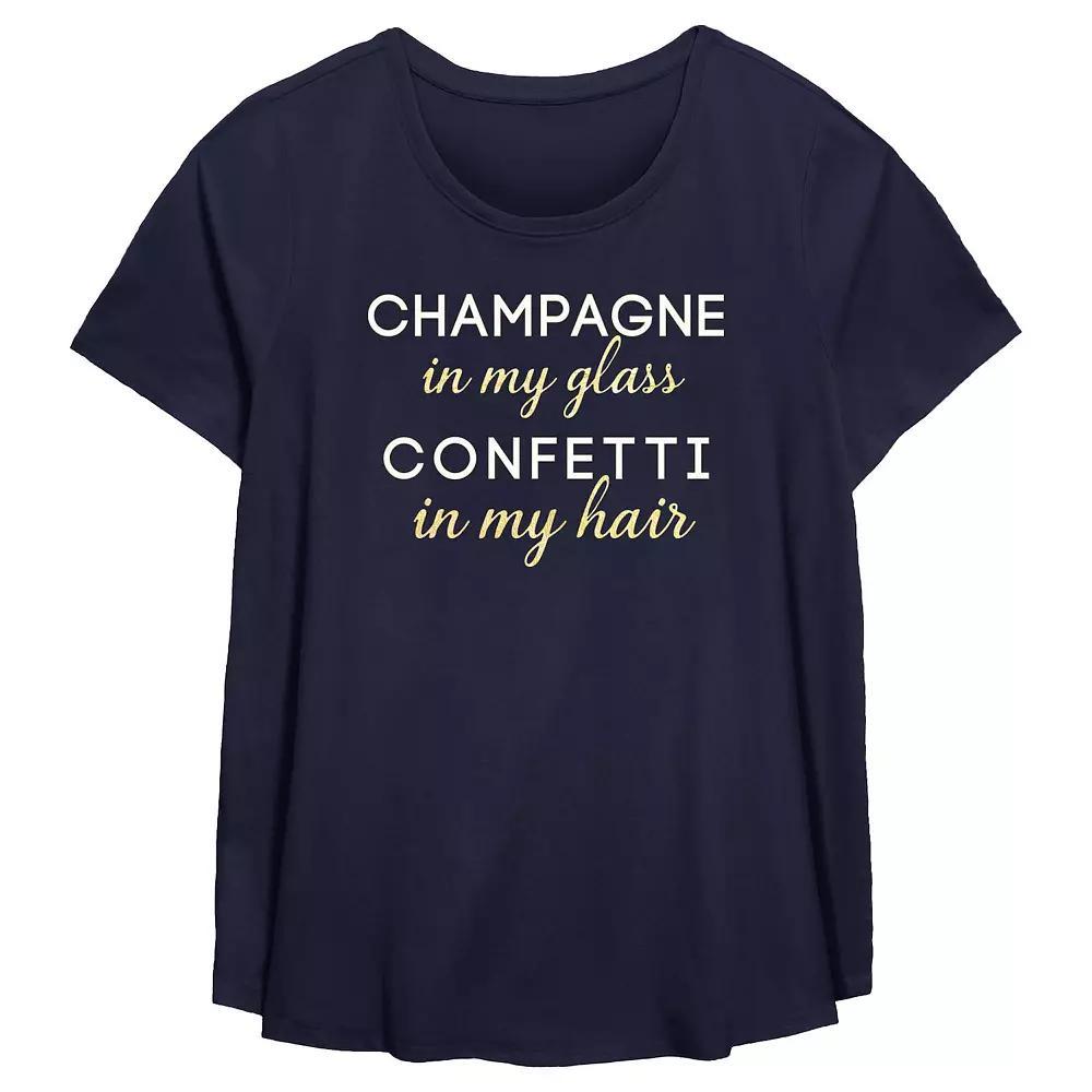 Plus Size Champagne In My Glass Confetti In My Hair Flowy Graphic Tee, Women's, Size: 2XL, Blue Product Image