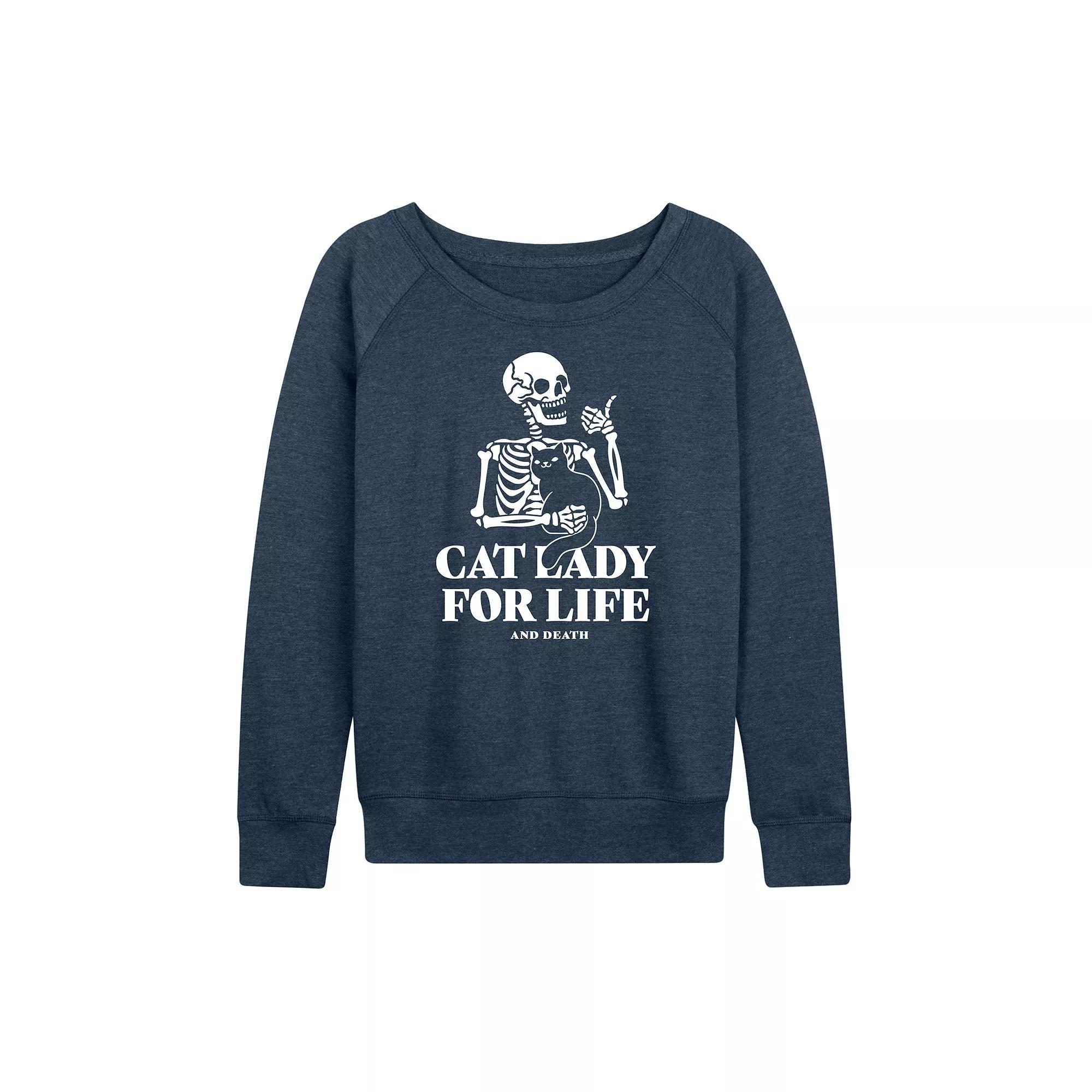 Women's Cat Lady For Life Skeleton French Terry Long Sleeve Tee,  Product Image