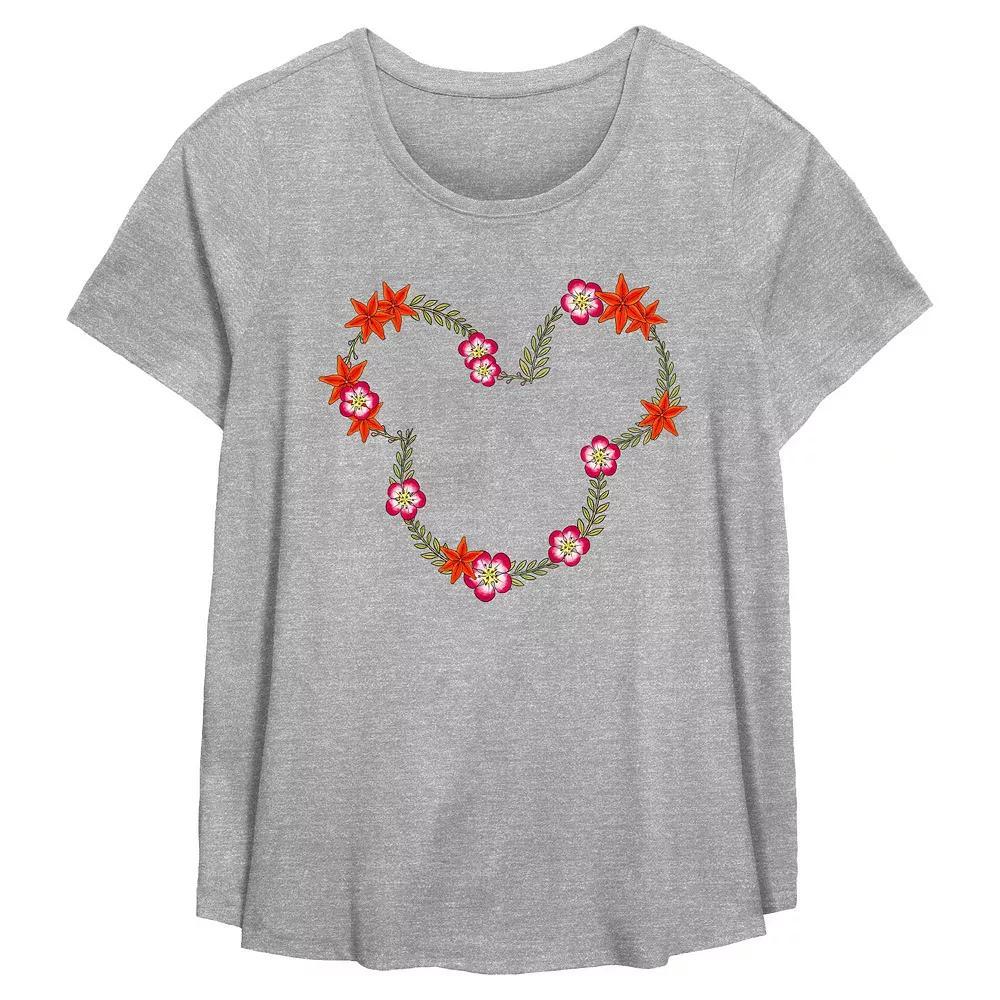 Disney's Mickey Mouse Tropical Floral Wreath Plus Size Flowy Graphic Tee, Women's, Size: 2XL, Grey Gray Product Image