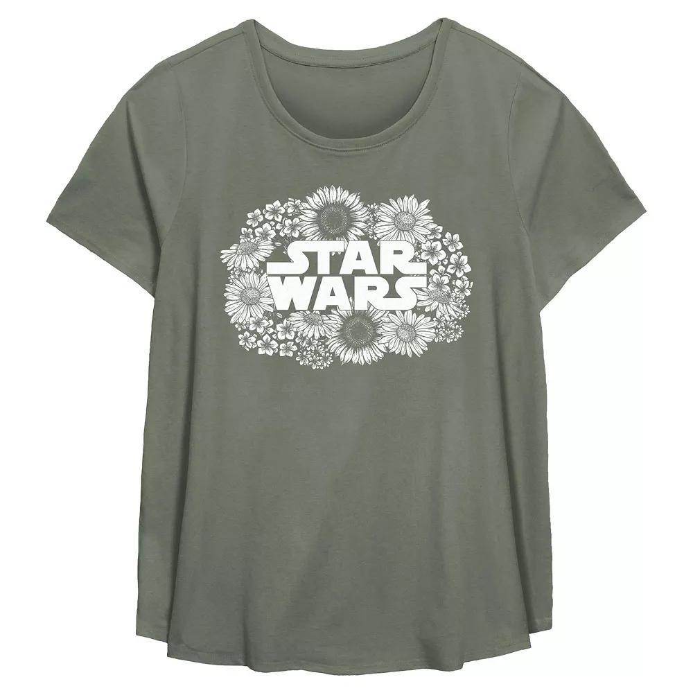 Plus Size Star Wars Floral Logo Flowy Graphic Tee, Women's, Size: 1XL, Green Product Image