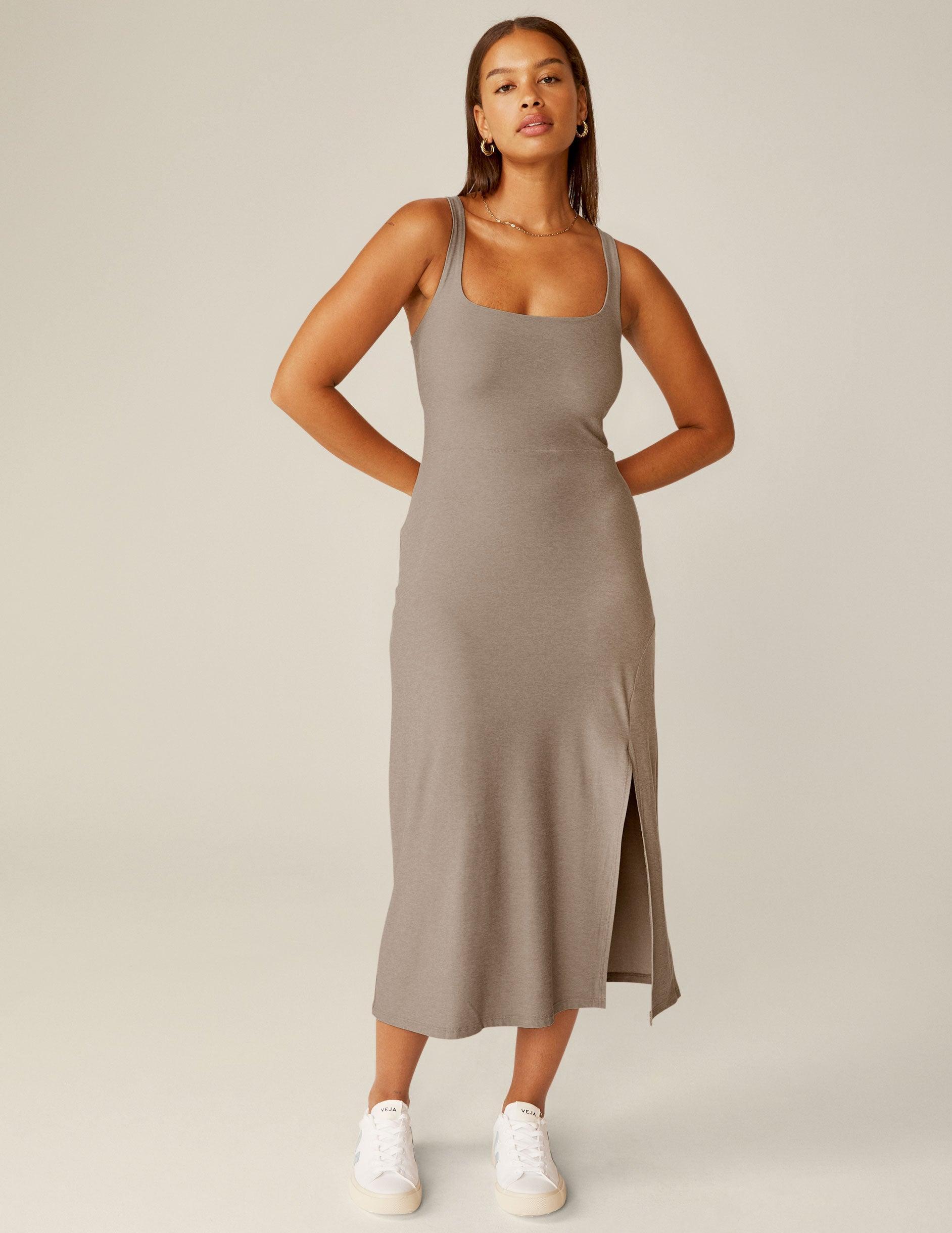 Featherweight Square Neck Slit Midi Dress Product Image