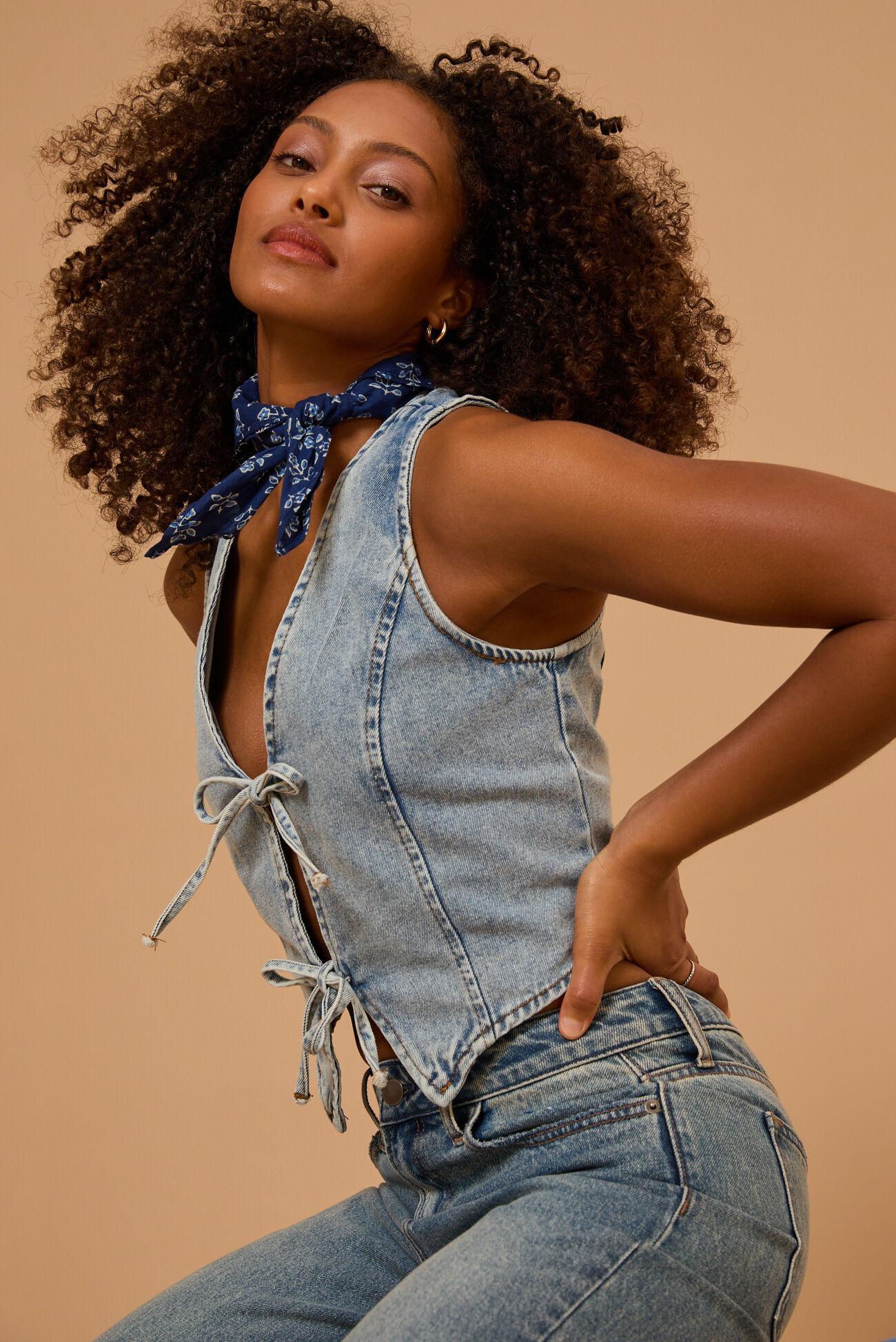 Tessa Tie Front Denim Vest Product Image