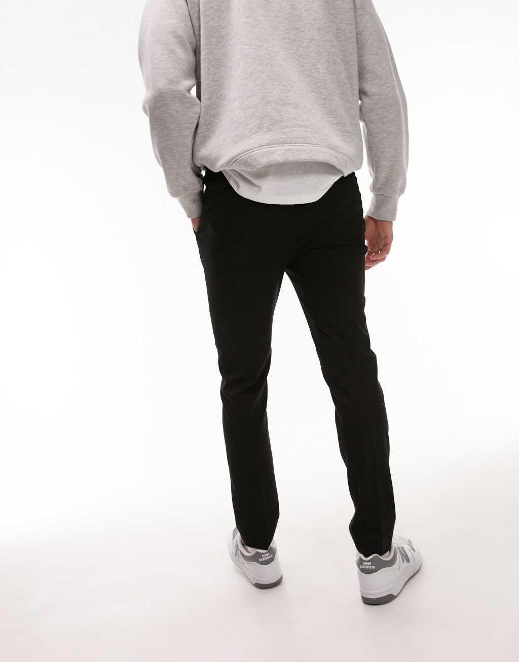 Topman skinny smart pants with elastic waistband in black Product Image