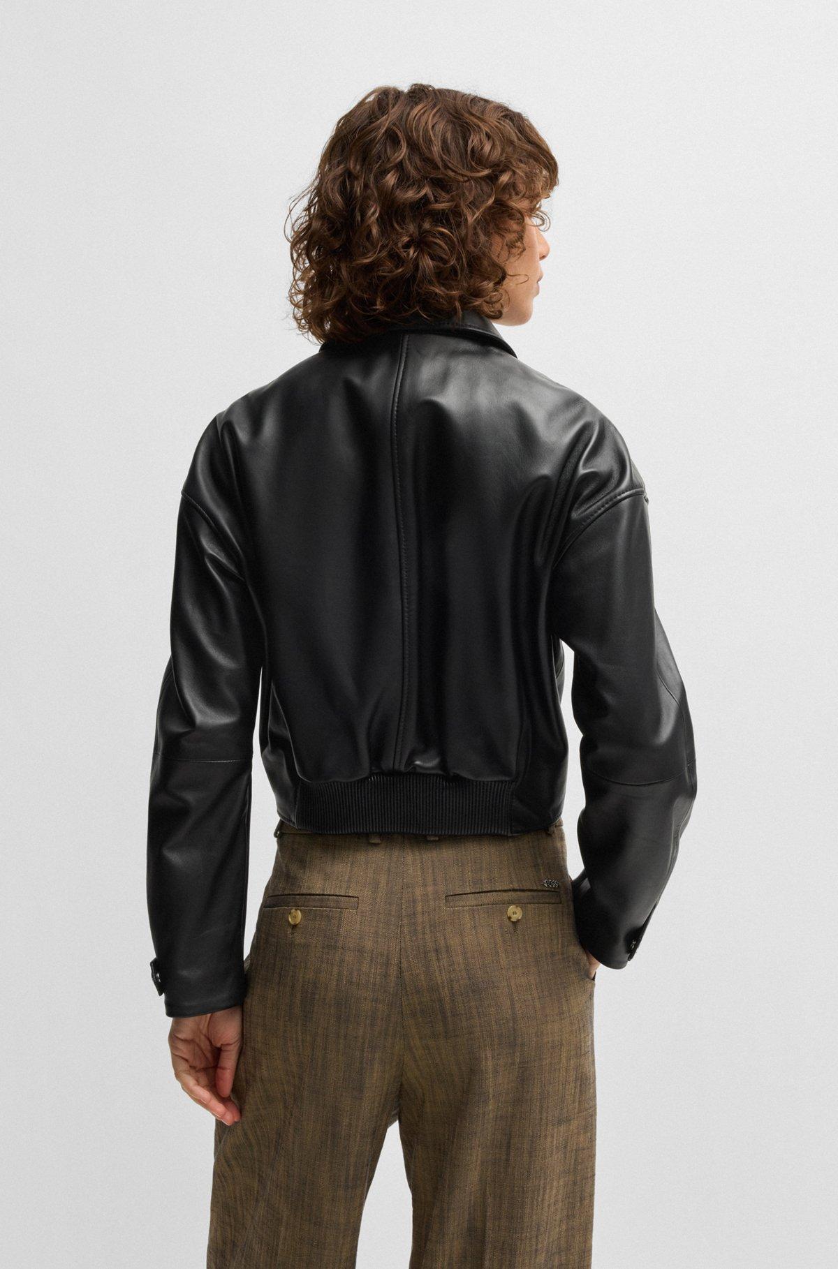 Leather jacket with covered press studs Product Image