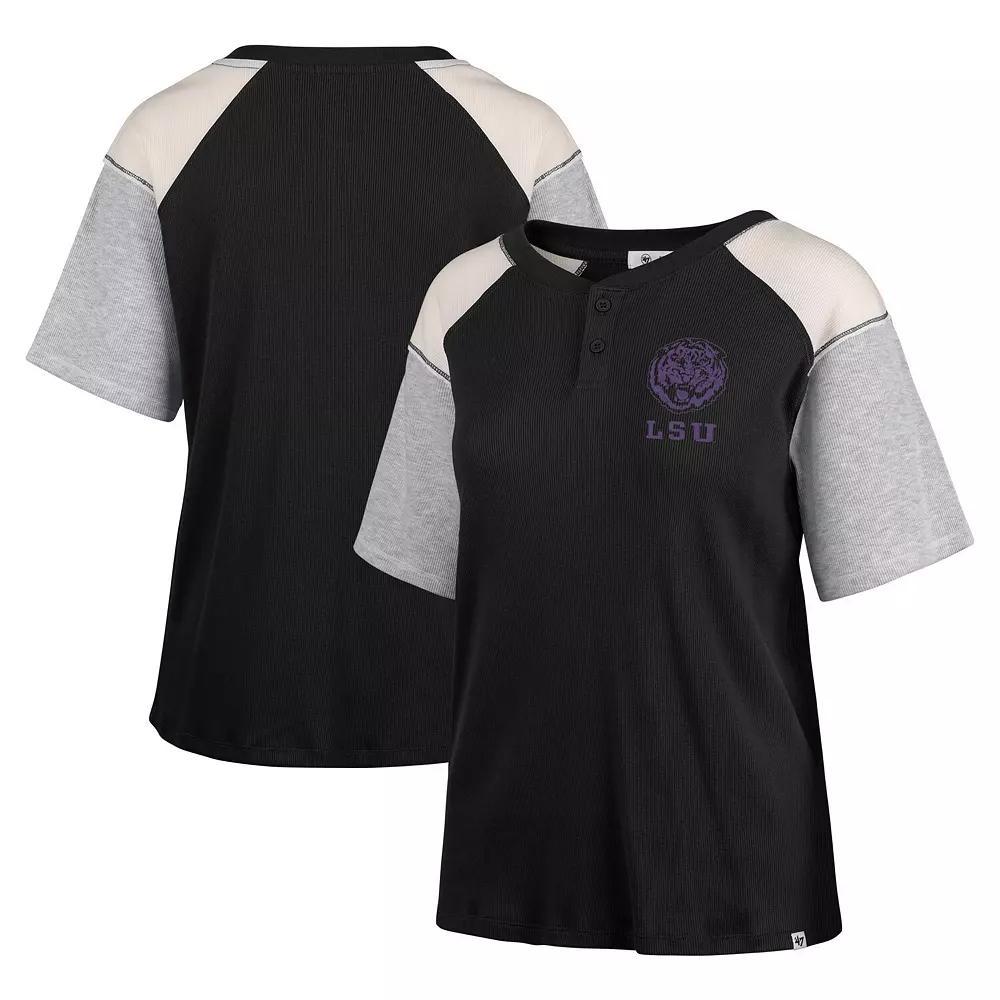 Women's '47 Black LSU Tigers Underline Harvey Colorblock Raglan Henley T-Shirt, Size: Large Product Image